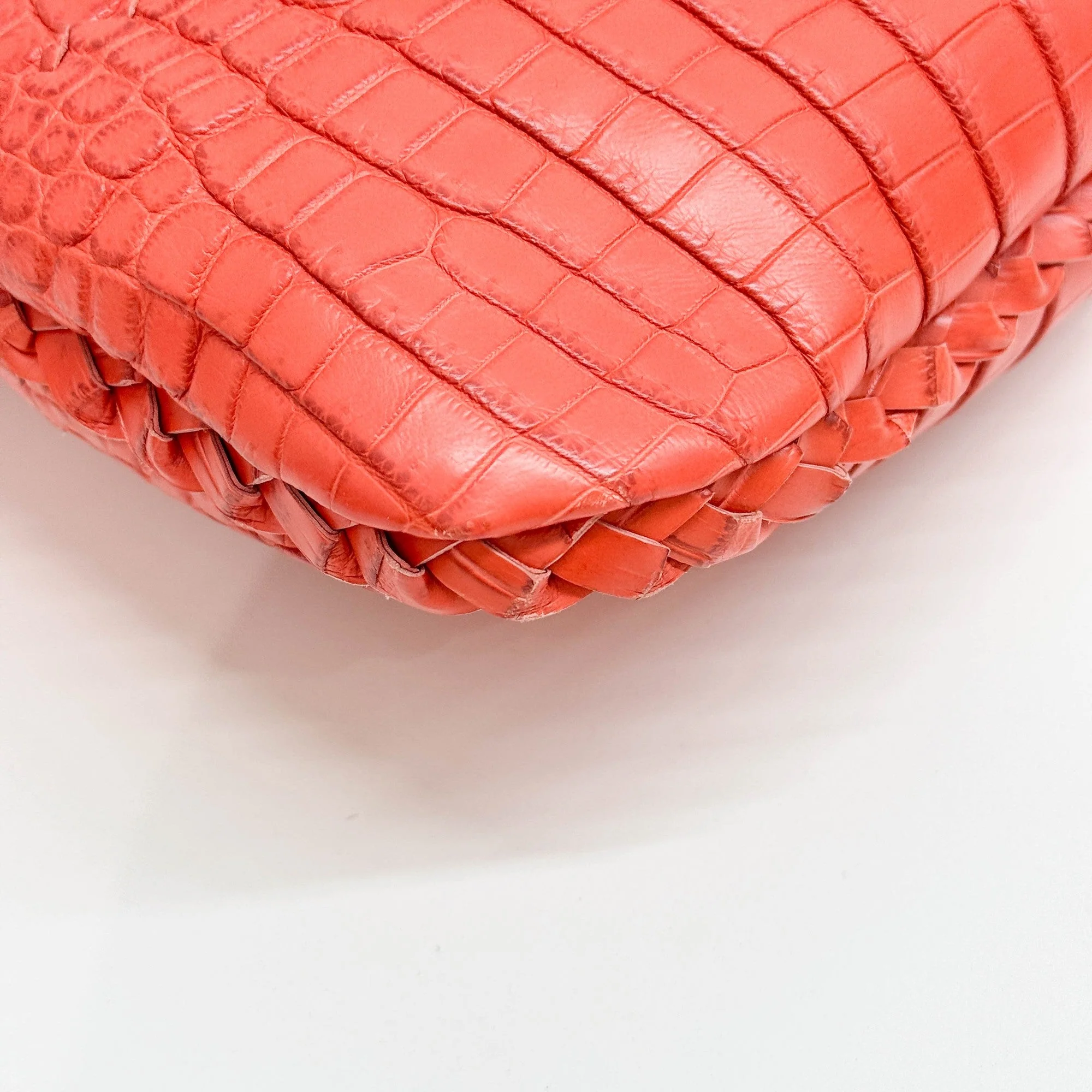Cervo Hobo Blood Orange Croc Embossed Leather Shoulder Bag - Image 11