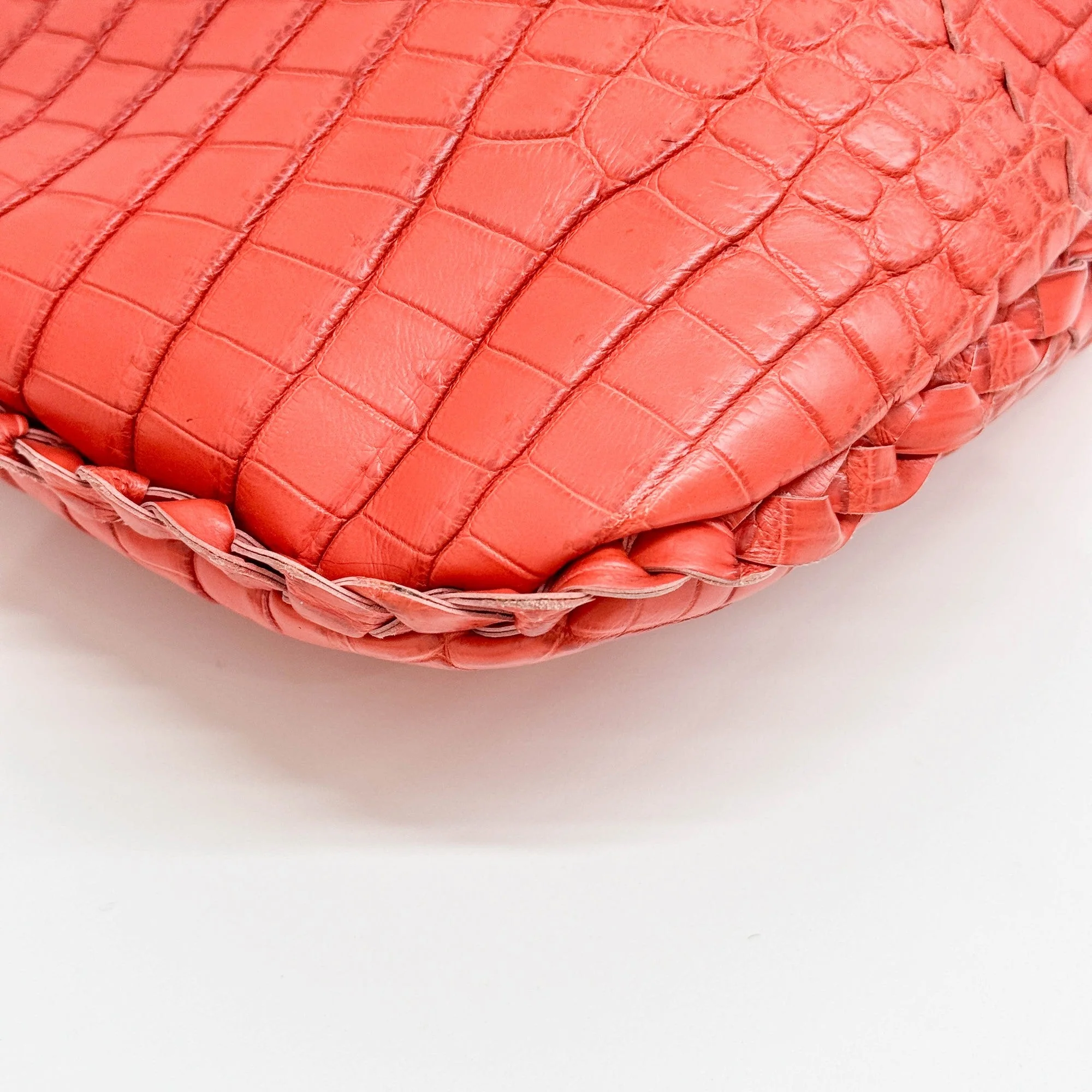 Cervo Hobo Blood Orange Croc Embossed Leather Shoulder Bag - Image 12
