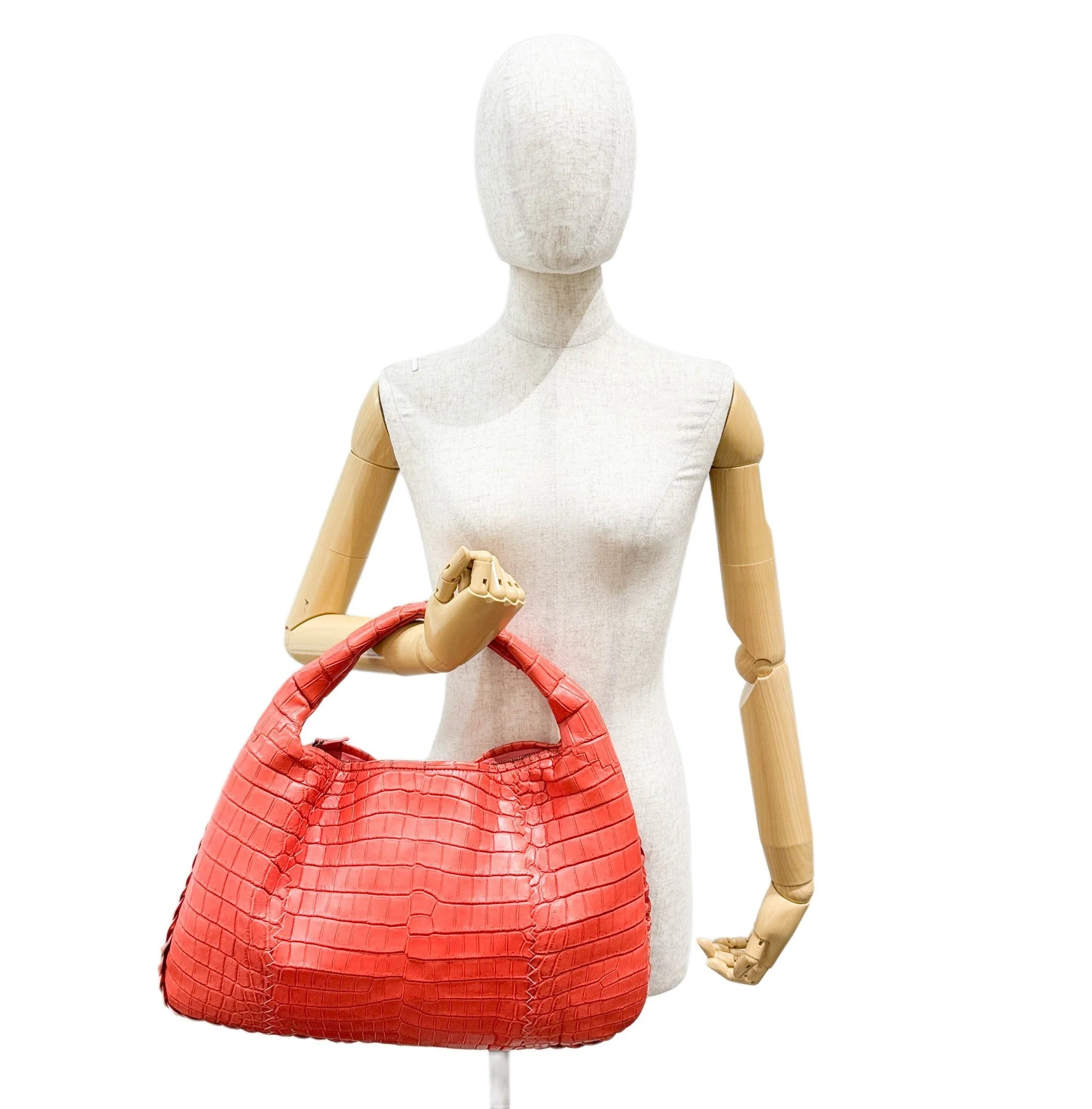Cervo Hobo Blood Orange Croc Embossed Leather Shoulder Bag - Image 3