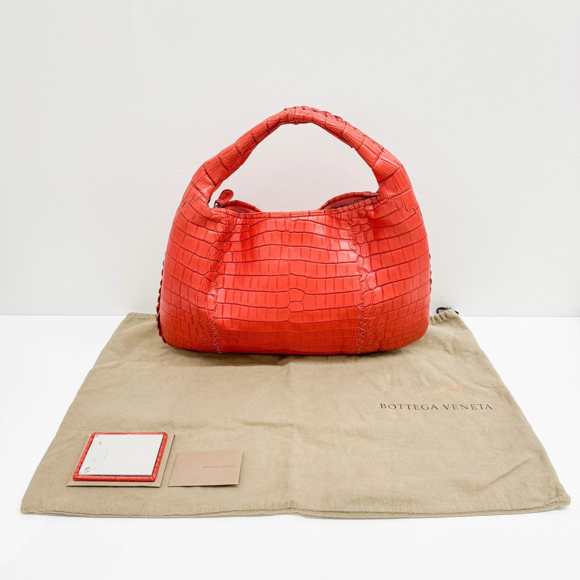 Cervo Hobo Blood Orange Croc Embossed Leather Shoulder Bag - Image 4