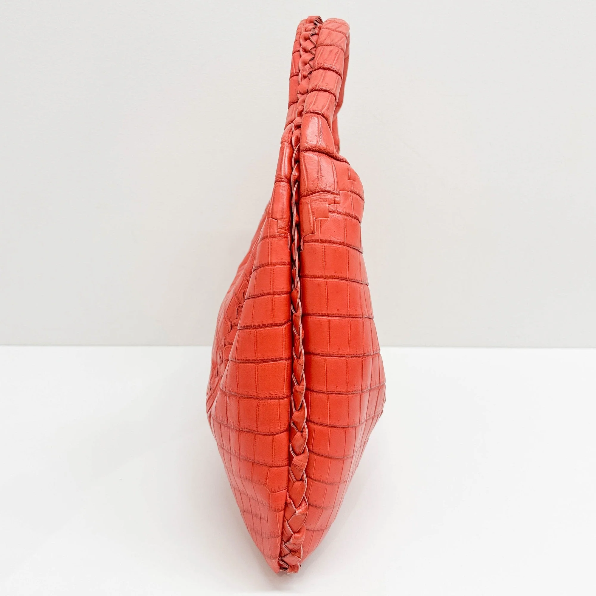 Cervo Hobo Blood Orange Croc Embossed Leather Shoulder Bag - Image 5