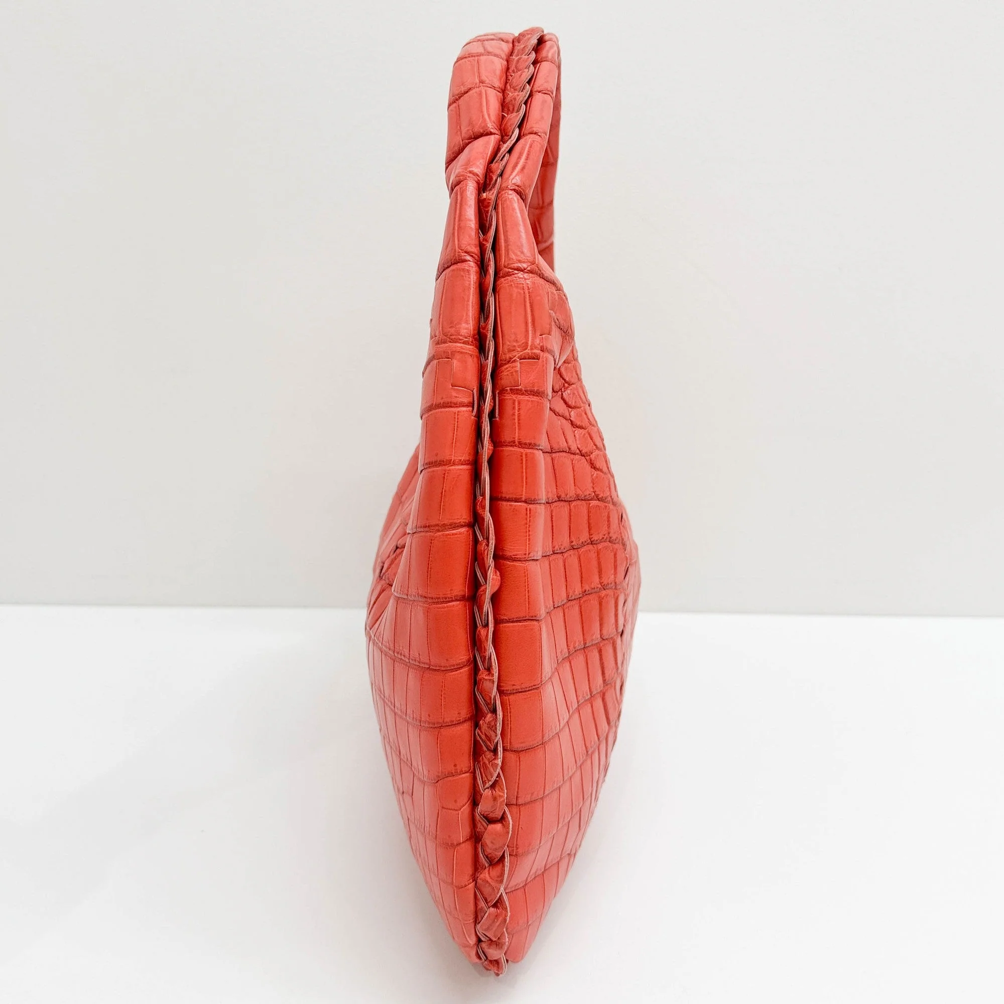 Cervo Hobo Blood Orange Croc Embossed Leather Shoulder Bag - Image 6