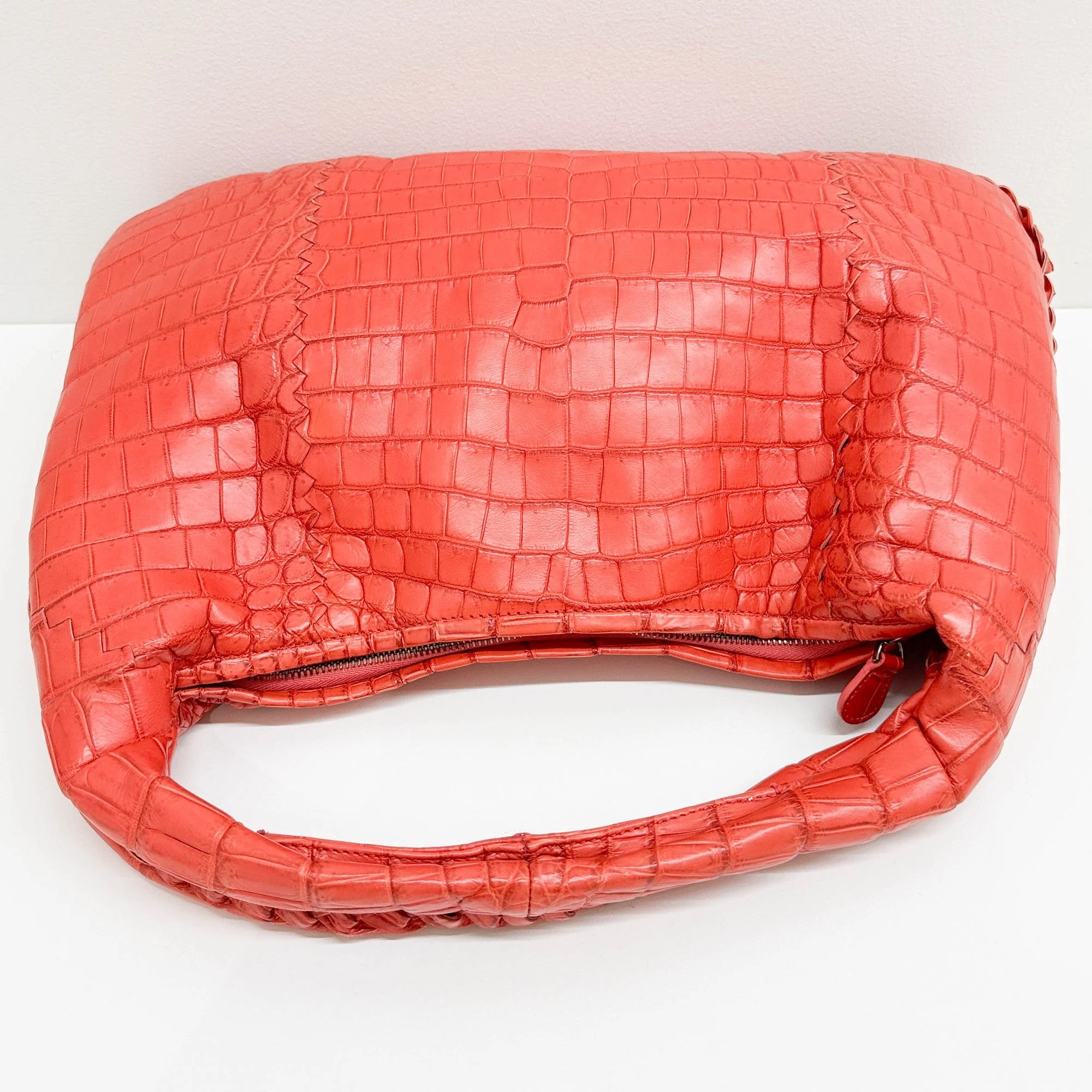Cervo Hobo Blood Orange Croc Embossed Leather Shoulder Bag - Image 7