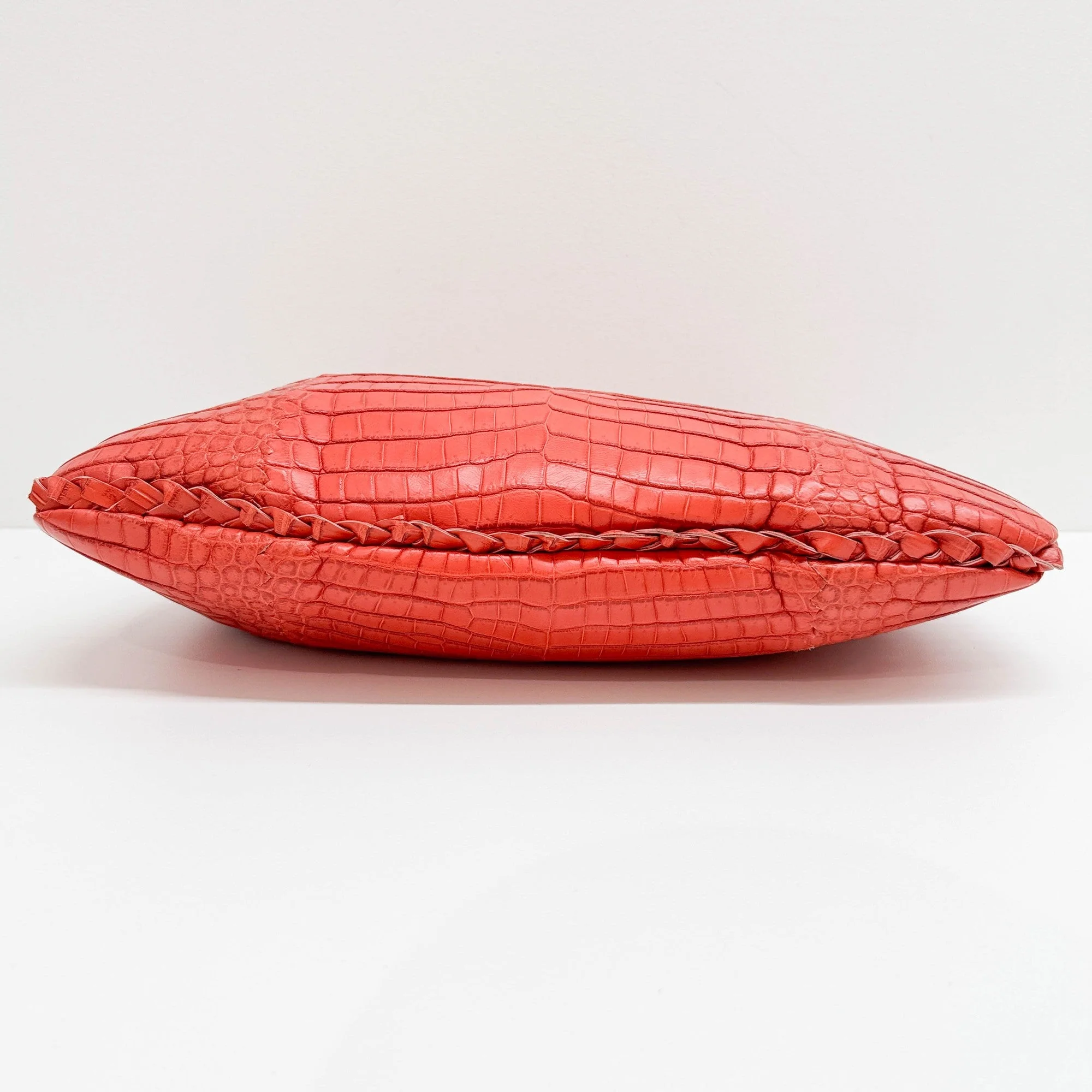 Cervo Hobo Blood Orange Croc Embossed Leather Shoulder Bag - Image 8