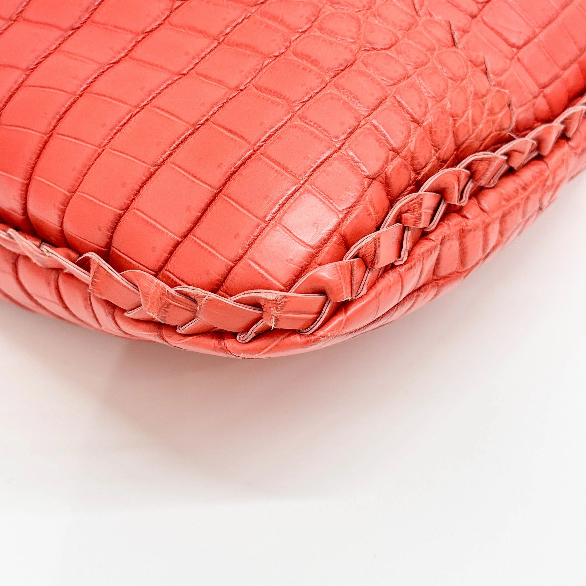 Cervo Hobo Blood Orange Croc Embossed Leather Shoulder Bag - Image 9