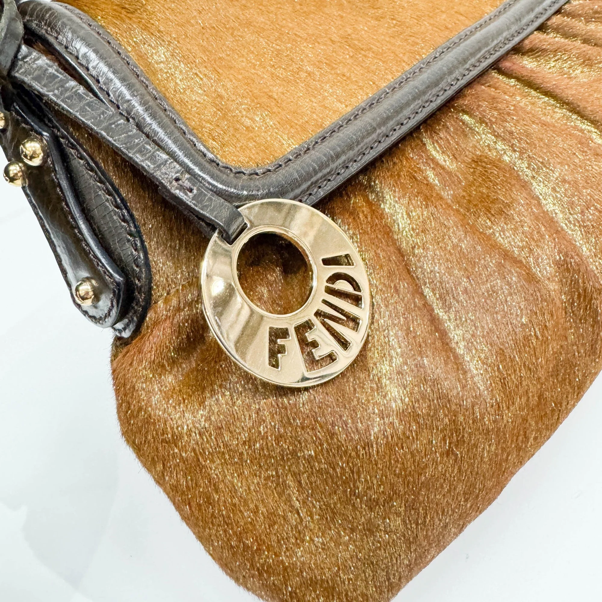 Chef Brown & Gold Pony Hair Shoulder Bag - Image 10