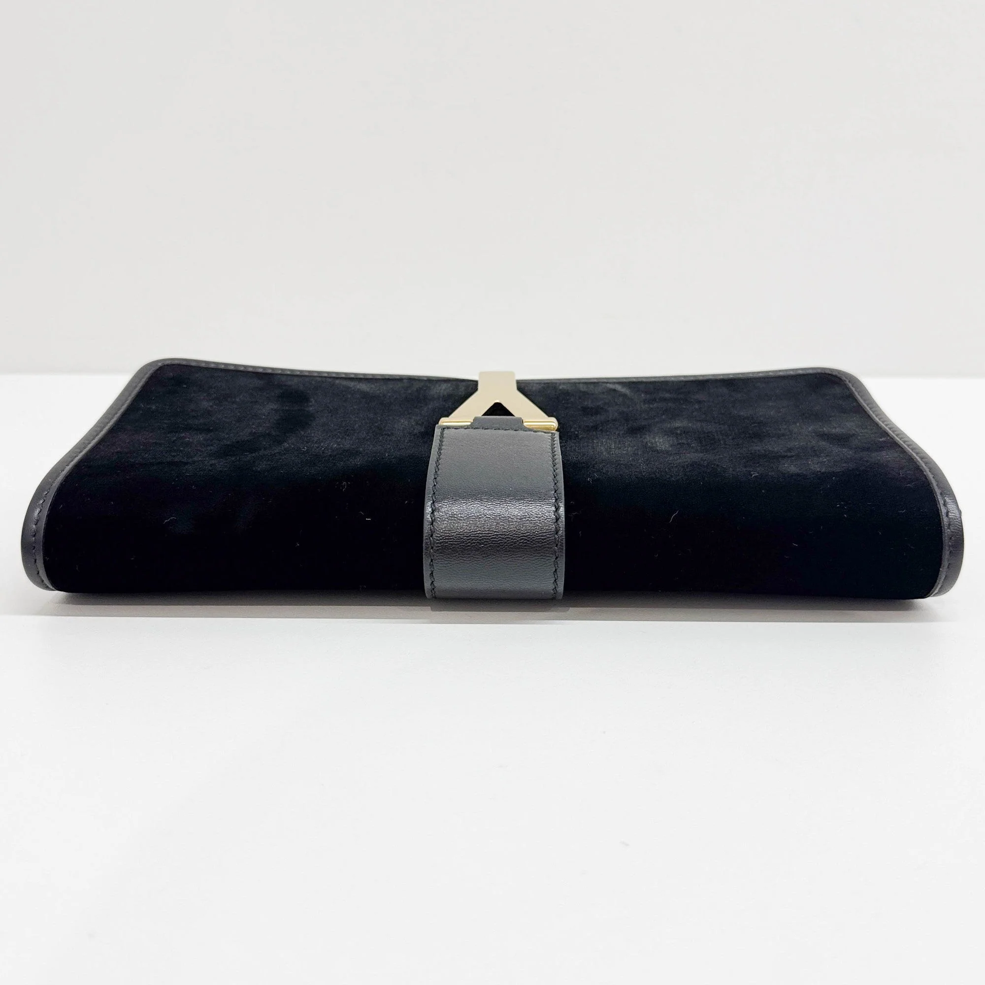 Chyc Ligne Black Suede and Satin Clutch Bag - Image 6