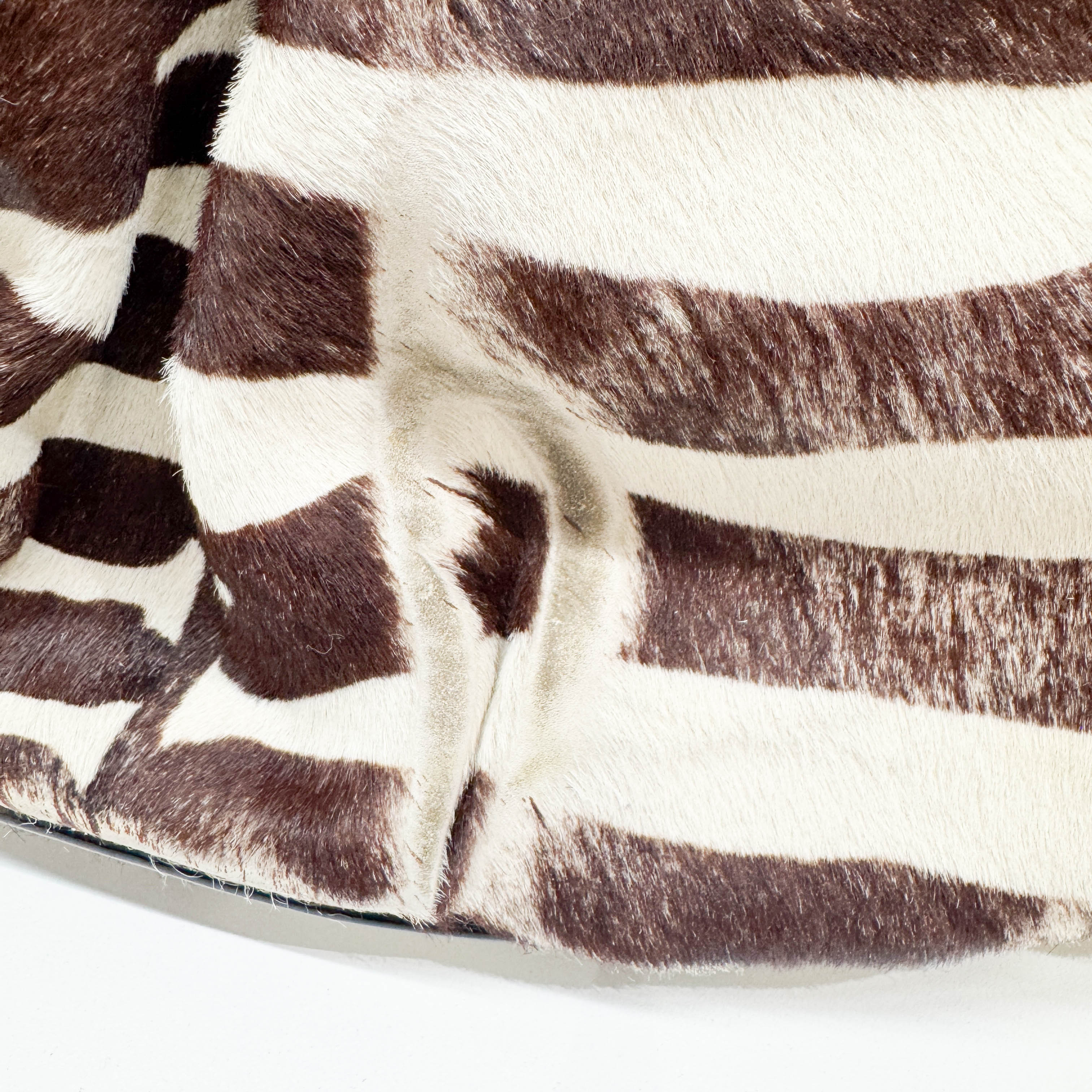 Circular Metal Handle Brown Zebra Print Pony Hair Hand Bag - Image 17