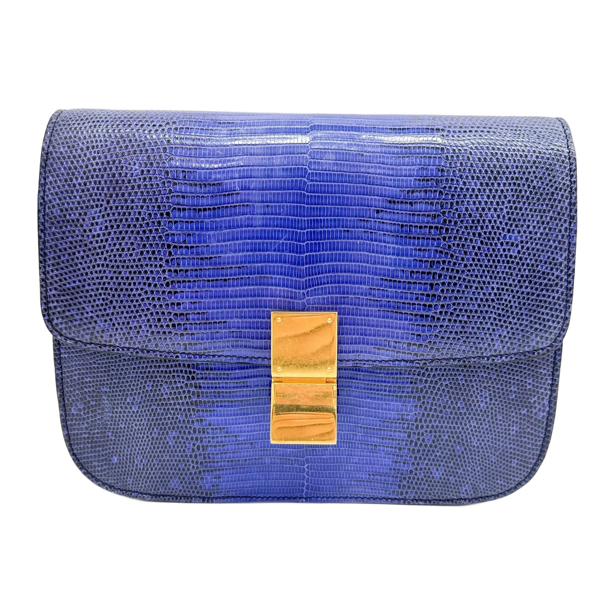 Classic Box Blue Lizard Embossed Leather Shoulder Bag