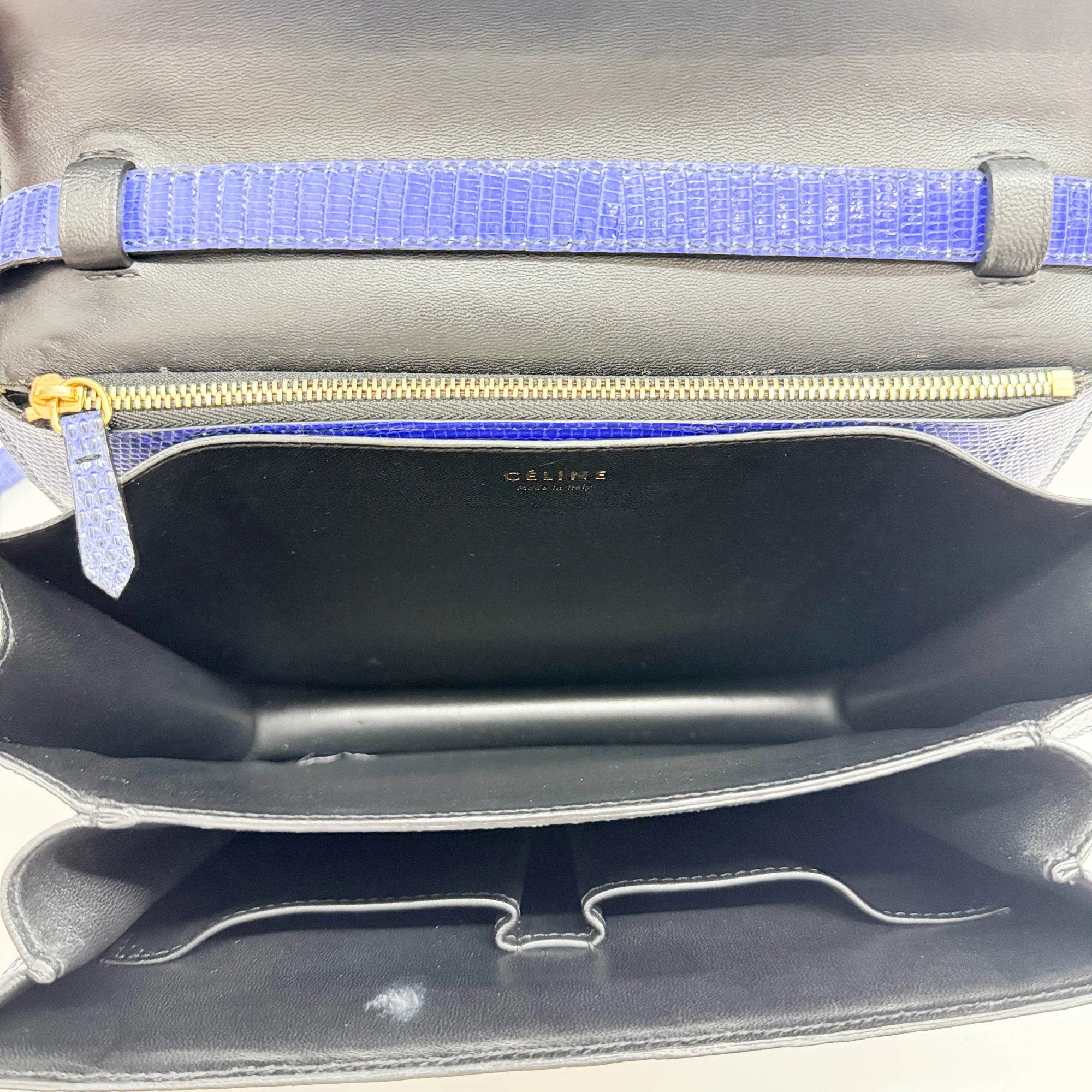 Classic Box Blue Lizard Embossed Leather Shoulder Bag - Image 14