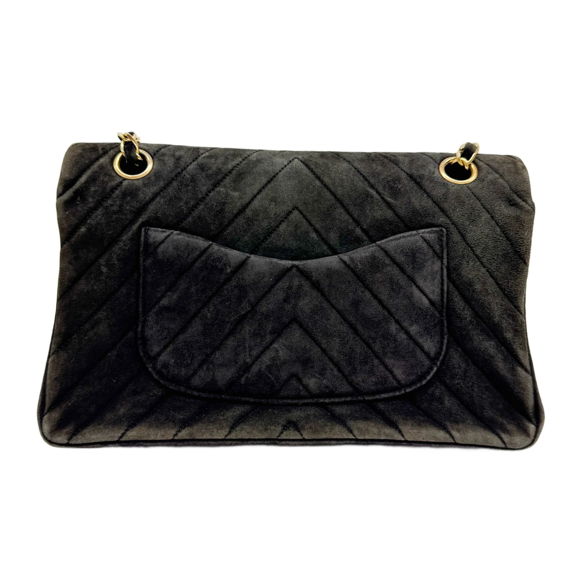 Classic Double Flap 1986-1988 Chevron Brown Suede Shoulder Bag - Image 2