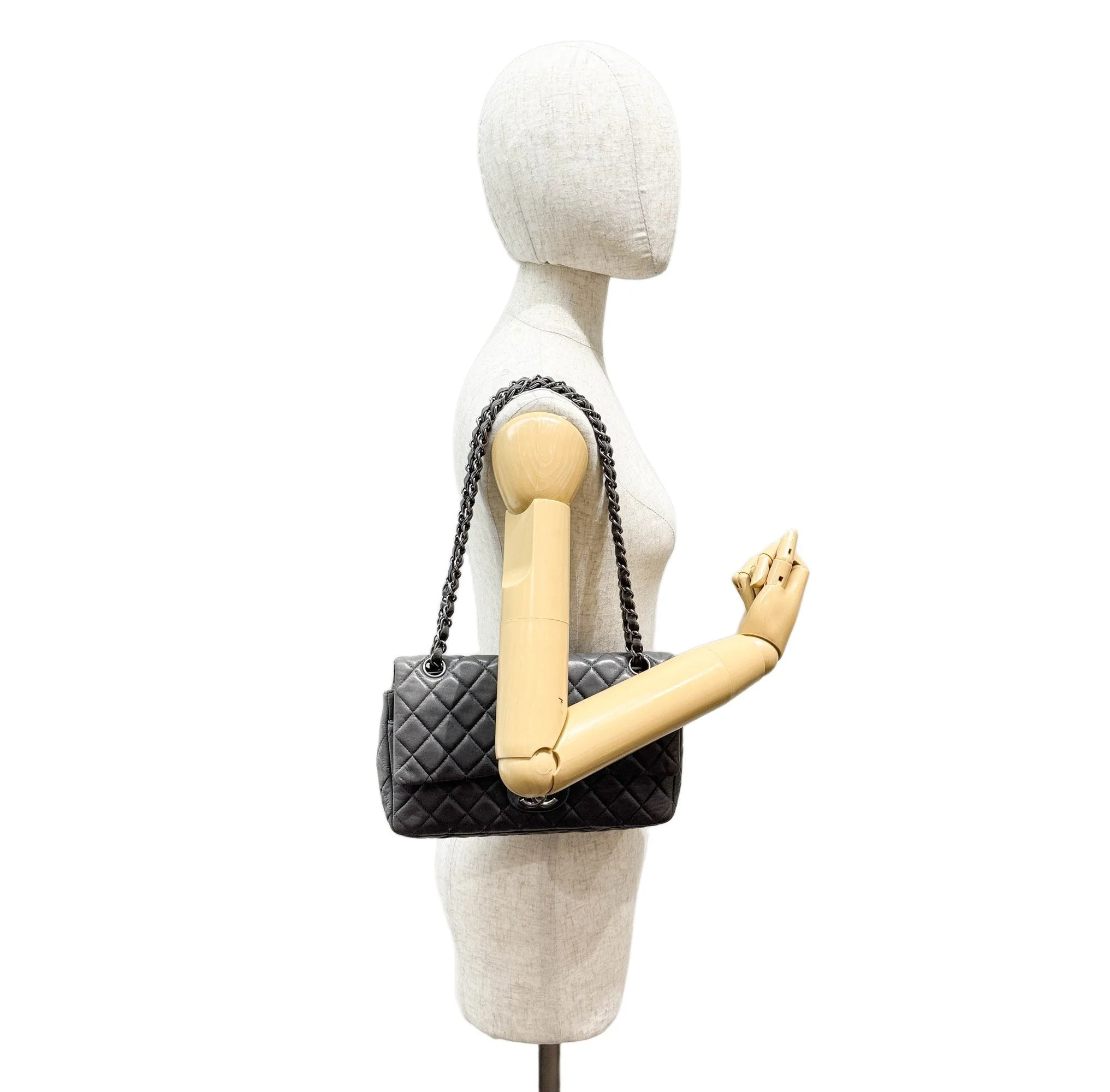 Classic Double Flap 2008-2009 Matelasse Grey Lather Shoulder Bag - Image 3