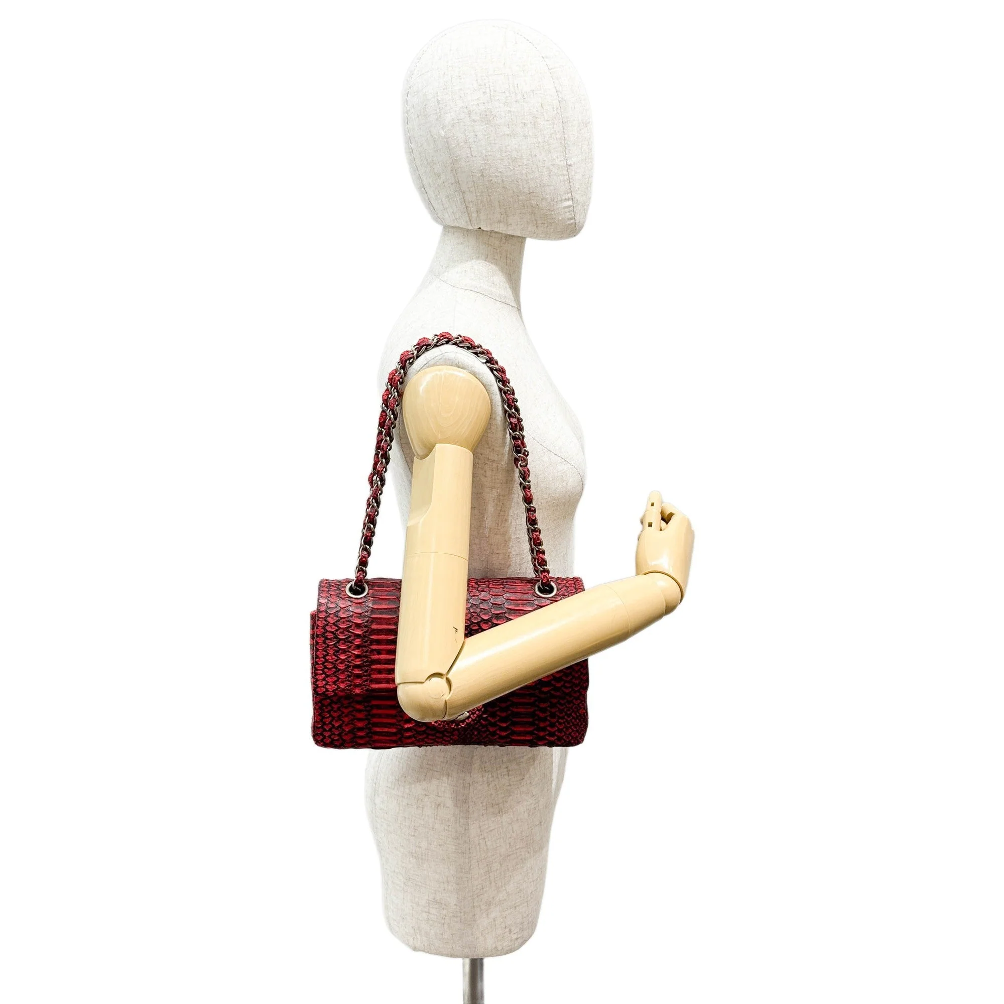 Classic Double Flap 2009 Red Python Embossed Leather Shoulder Bag - Image 3