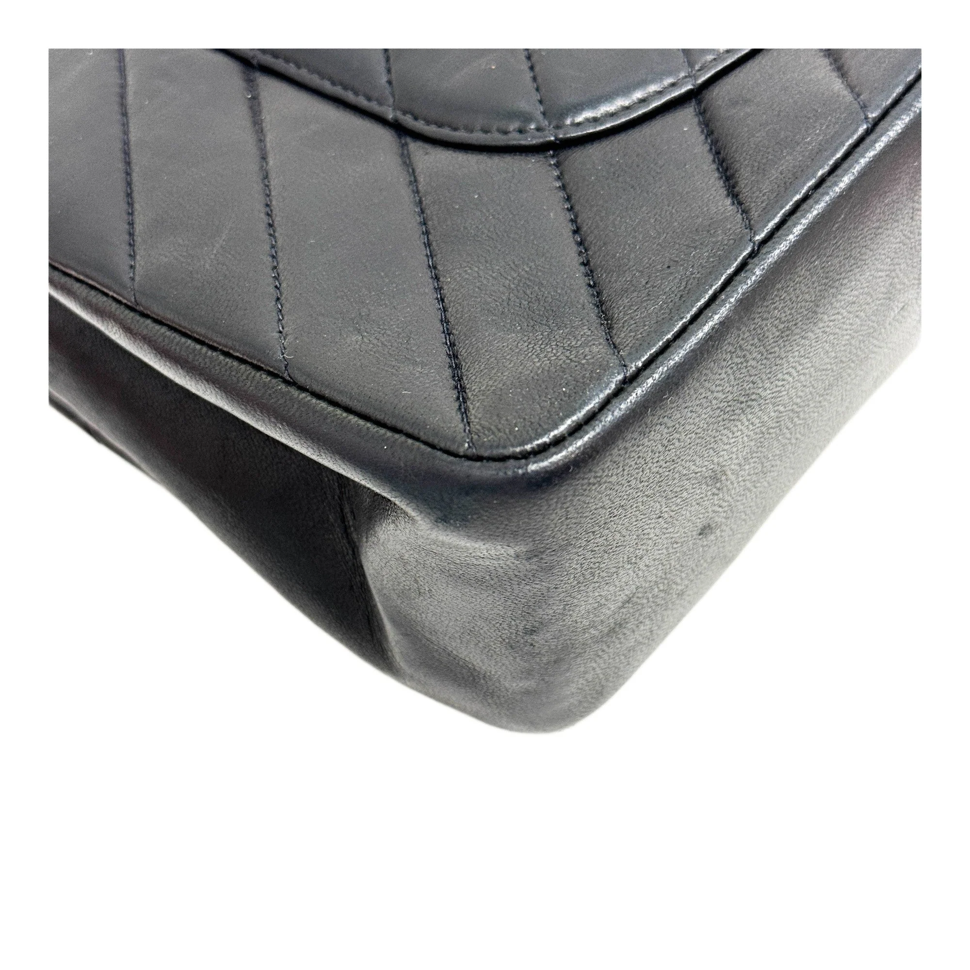 Classic Double Flap Chevron Black Leather Shoulder Bag - Image 2