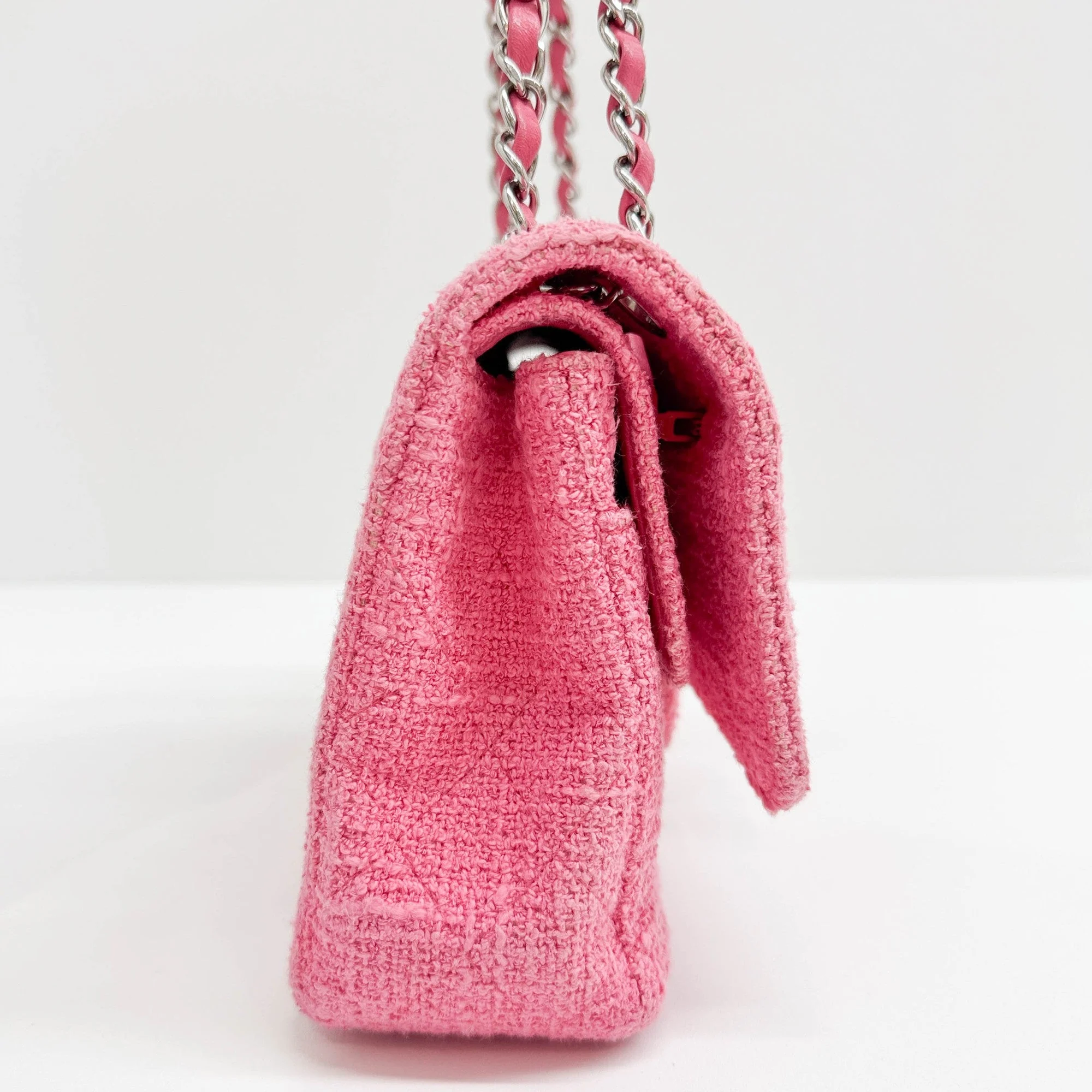 Classic Double Flap 2016-2017 Crystal Sakura Pink Tweed Shoulder Bag - Image 5