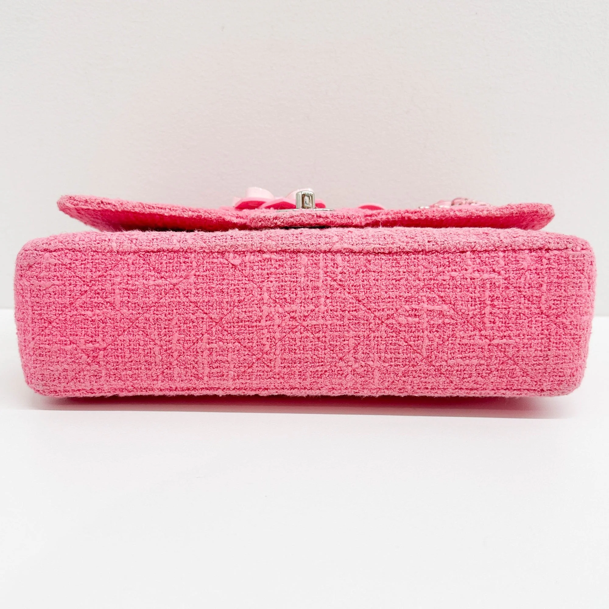 Classic Double Flap 2016-2017 Crystal Sakura Pink Tweed Shoulder Bag - Image 7