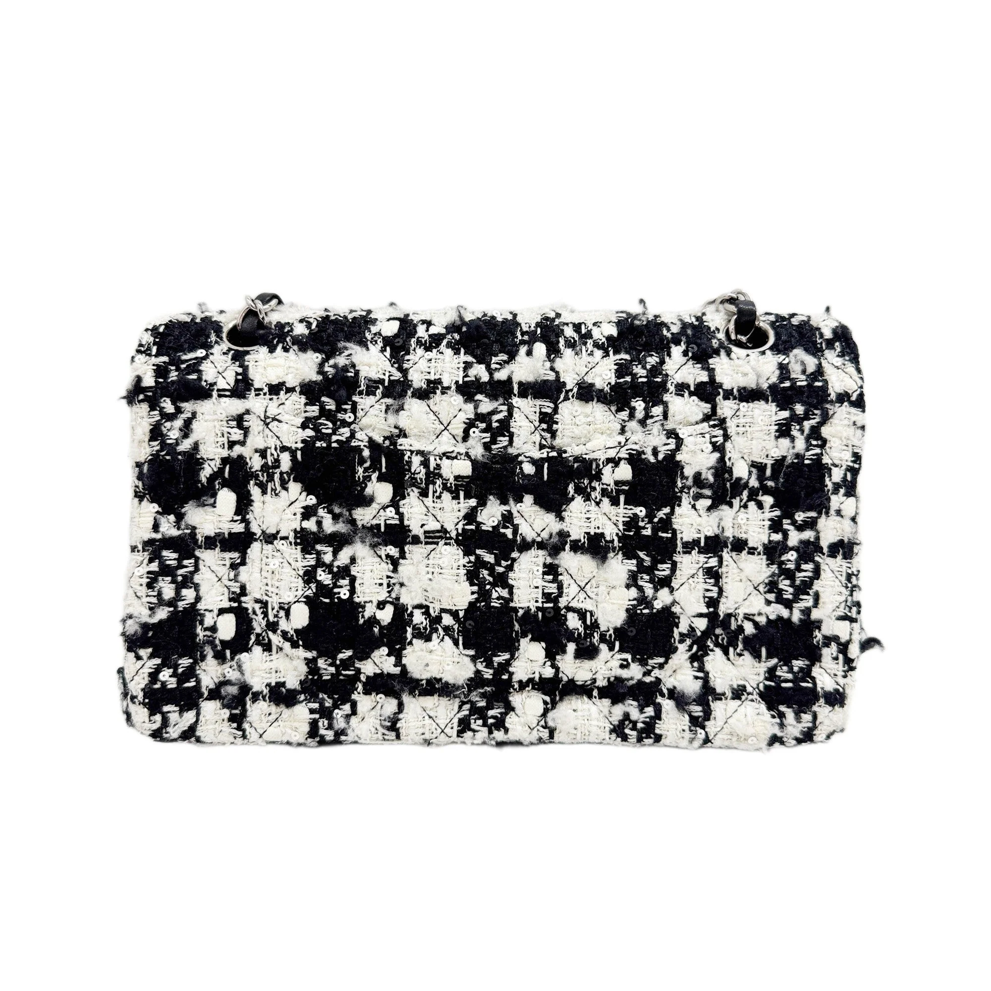 Classic Double Flap 2004-2005 Sequin Details Black & White Tweed Shoulder Bag - Image 2