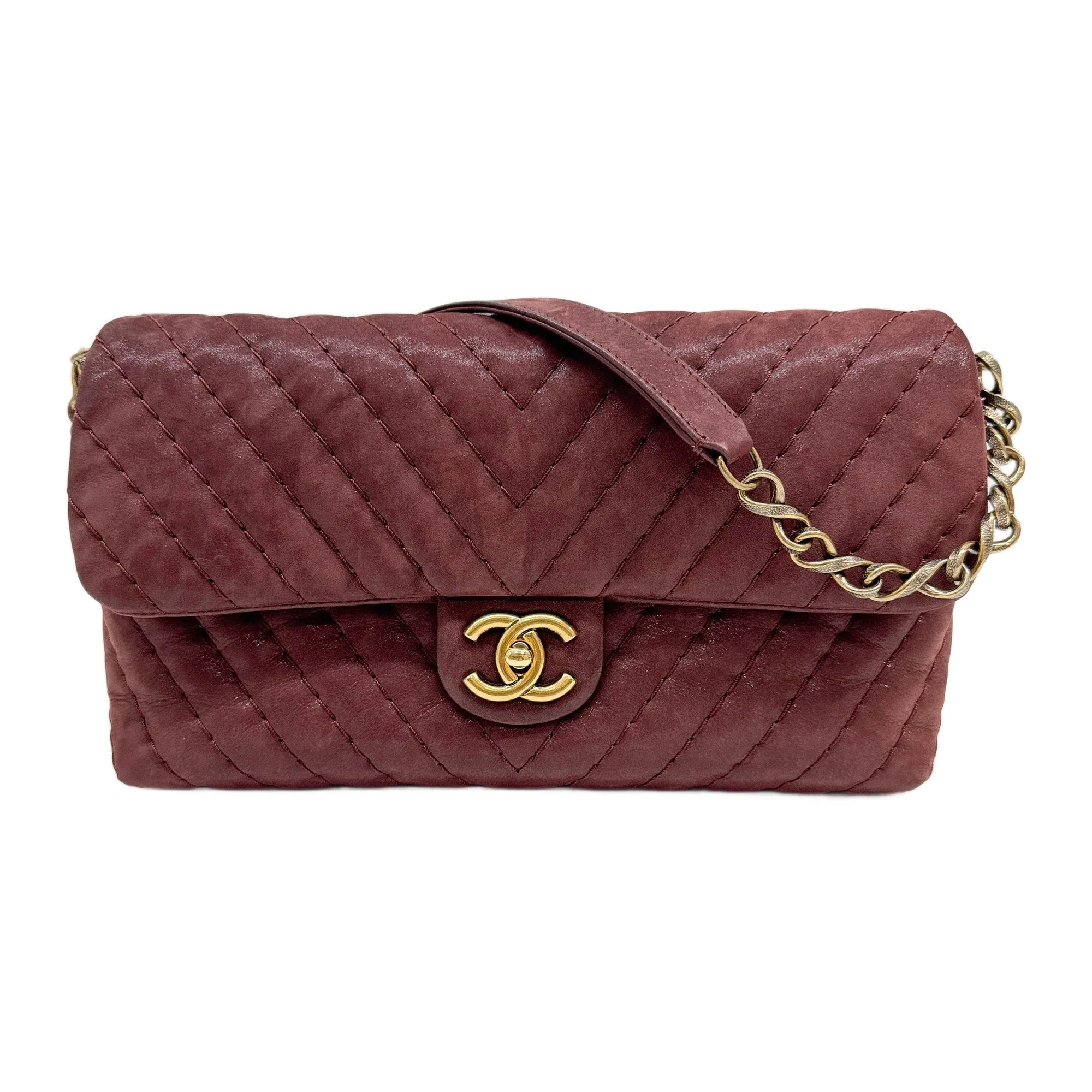 Classic Flap 2010-2011 Chevron Bordeaux Suede Shoulder Bag