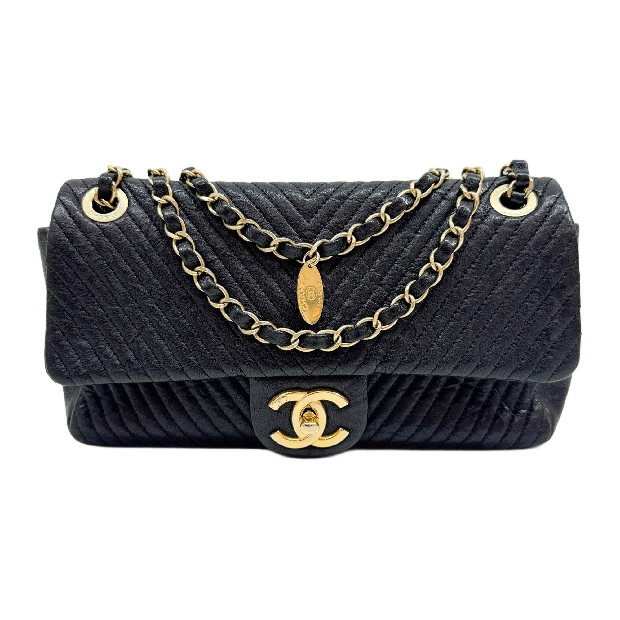 Classic Flap 2015-2016 Chevron Black Leather Shoulder Bag
