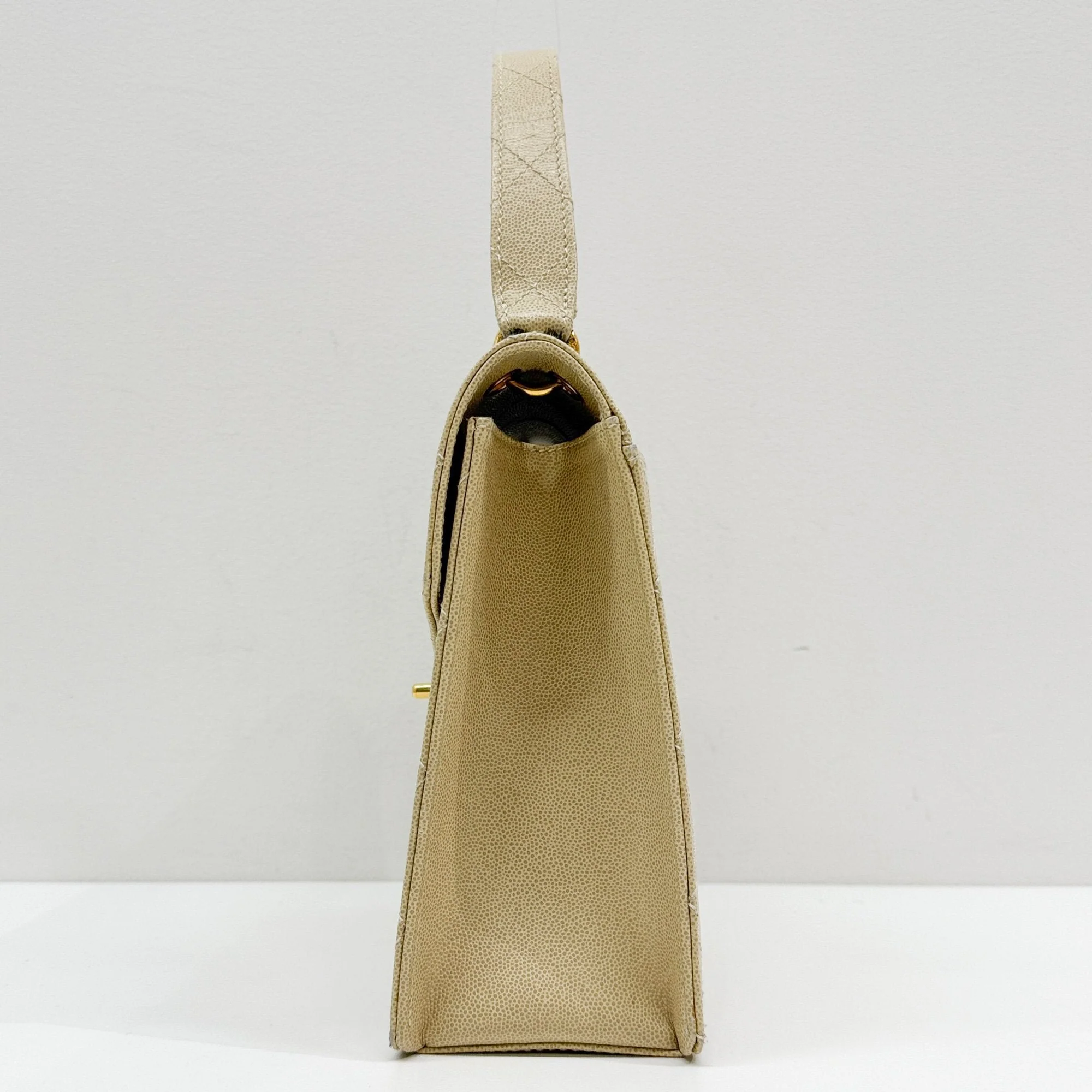 Envelope Flap 1997-1999 Matelasse Beige Leather Hand Bag - Image 6