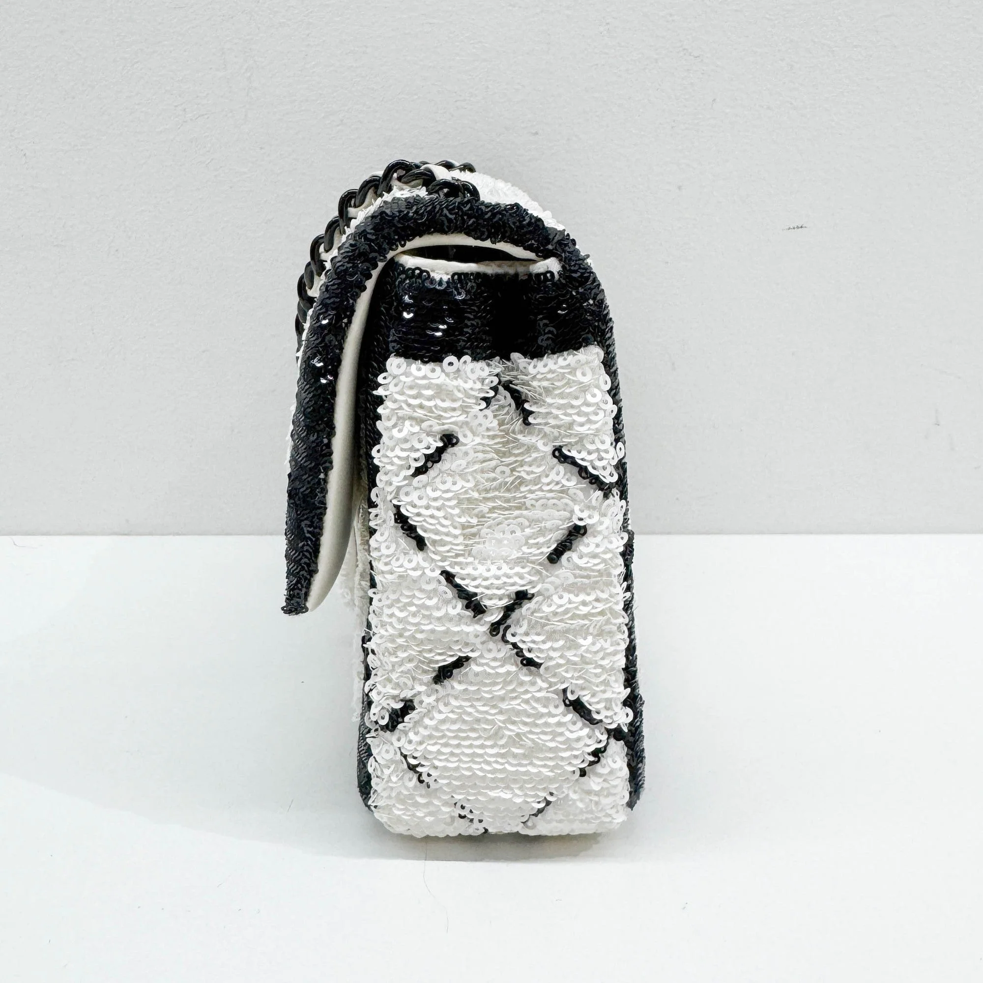 Mini Classic Flap 2021-2026 Black & White Sequin Shoulder Bag - Image 6