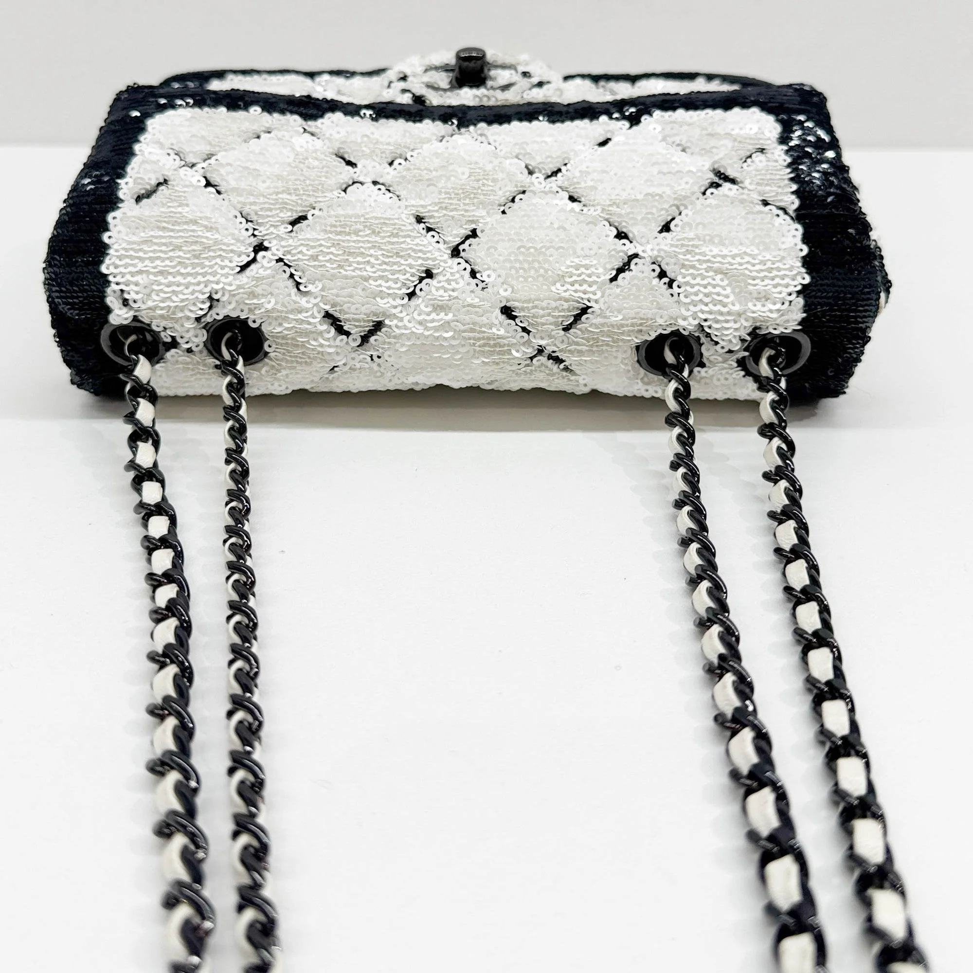 Mini Classic Flap 2021-2026 Black & White Sequin Shoulder Bag - Image 7