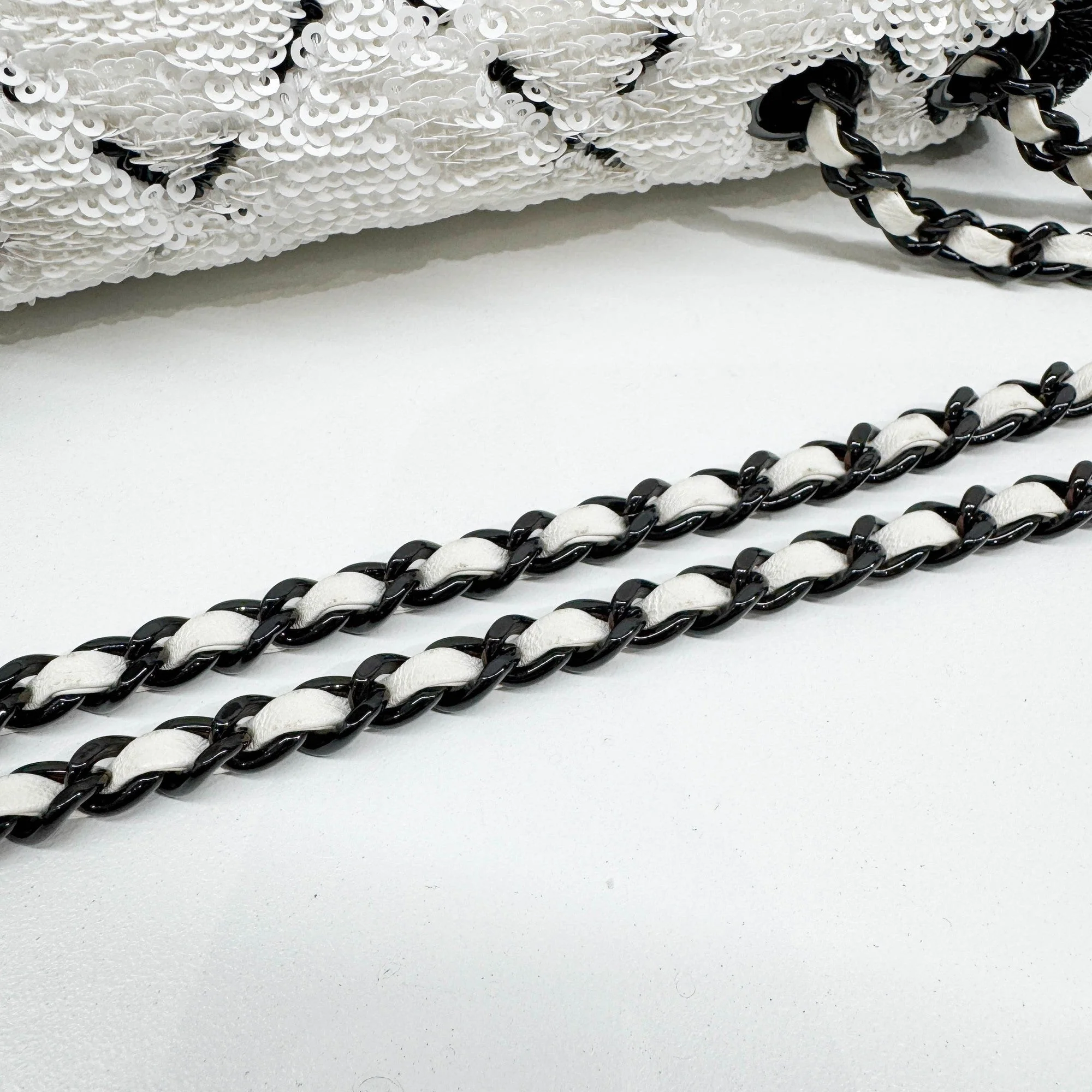 Mini Classic Flap 2021-2026 Black & White Sequin Shoulder Bag - Image 9