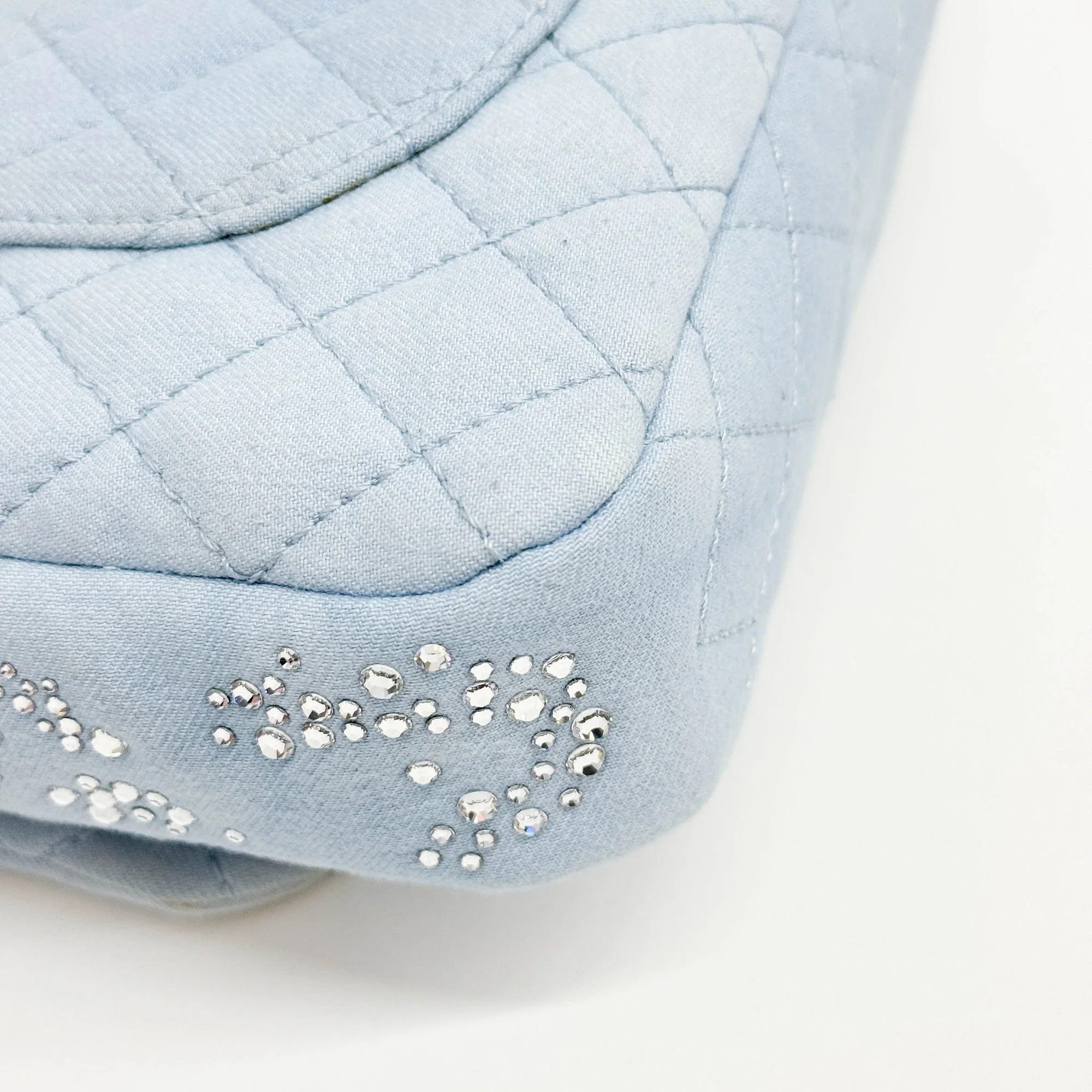 Classic Flap 2010-2011 Embellished Sky Blue Cotton Shoulder Bag - Image 14