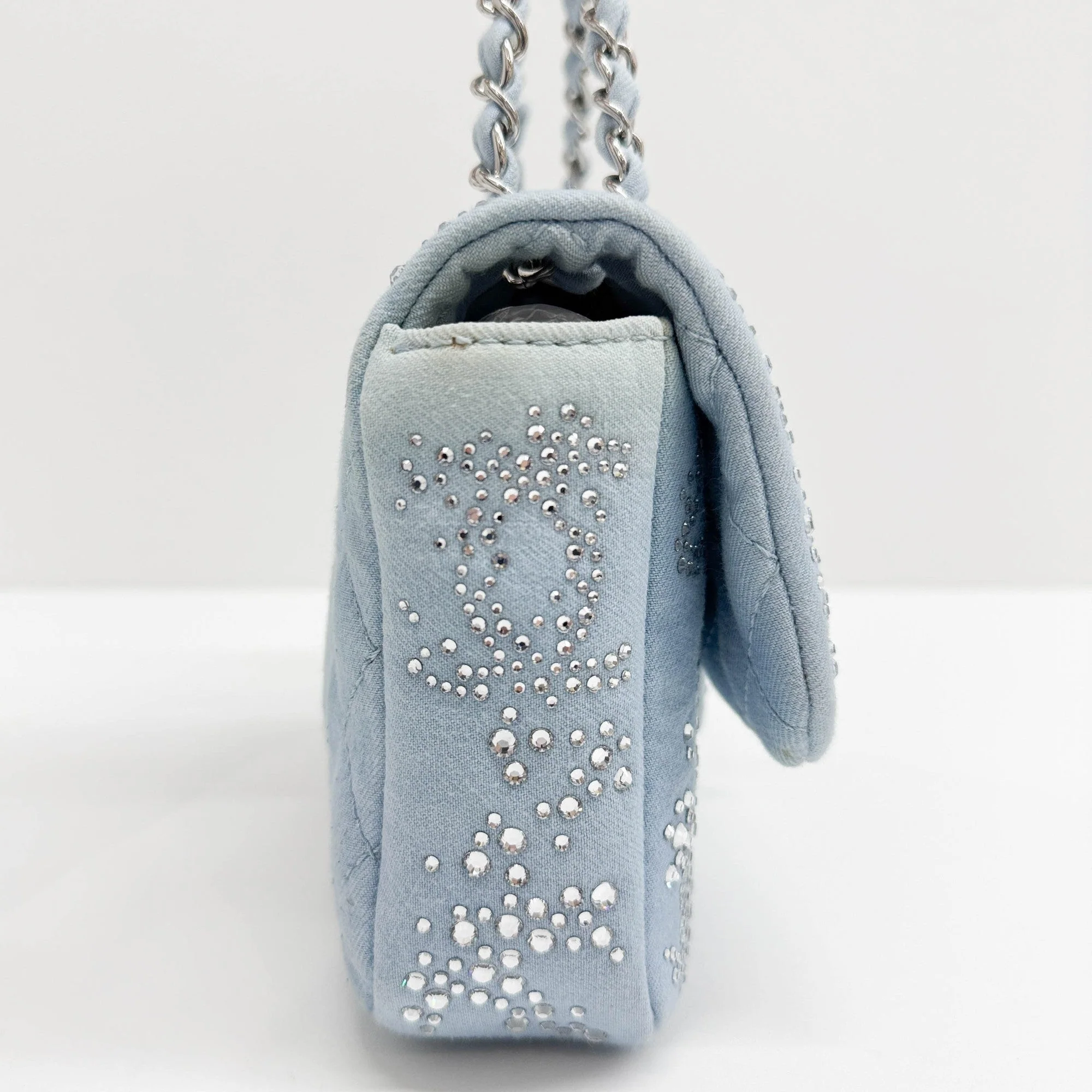 Classic Flap 2010-2011 Embellished Sky Blue Cotton Shoulder Bag - Image 8