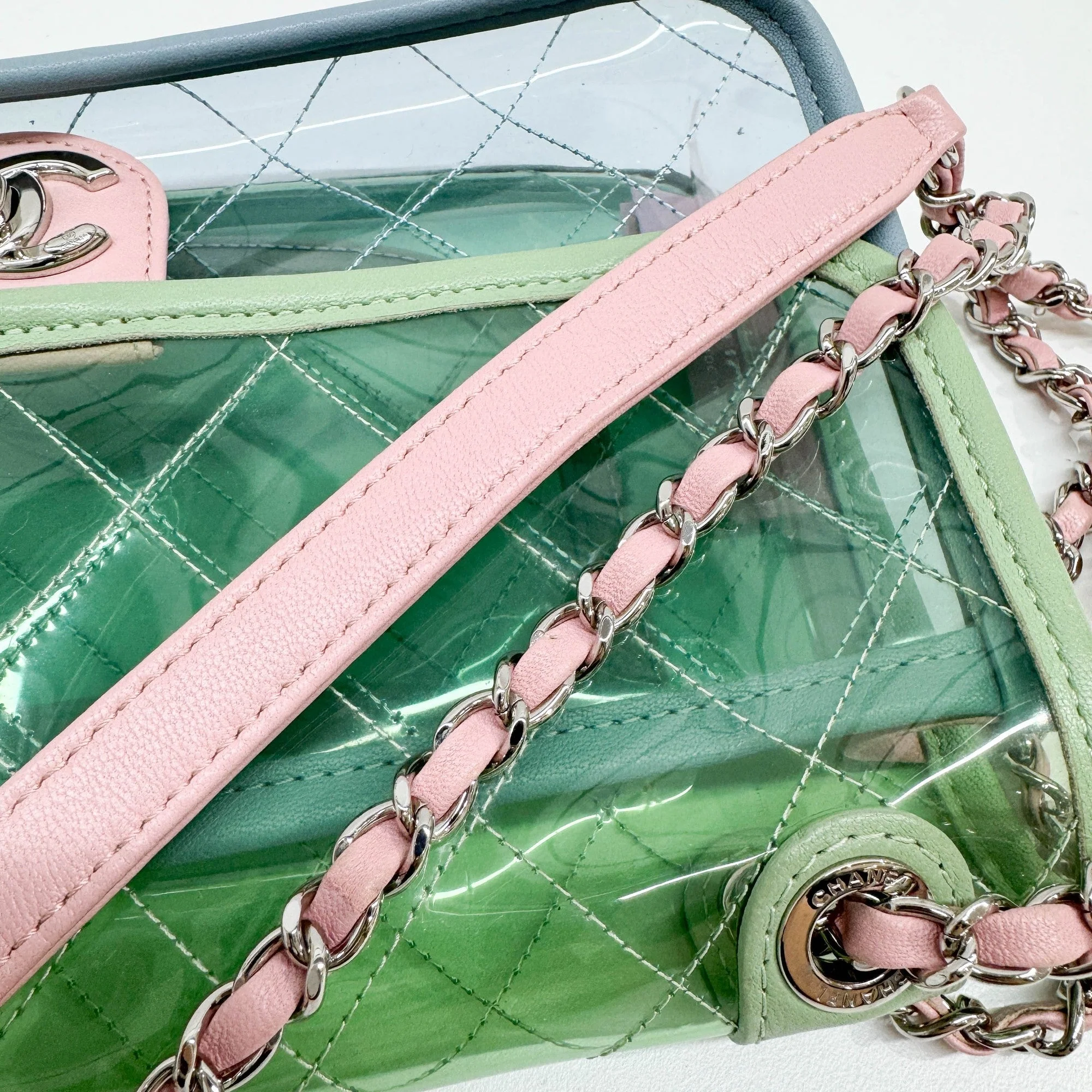 Classic Flap Pink Chain Clear Green Plastic Shoulder Bag - Image 9