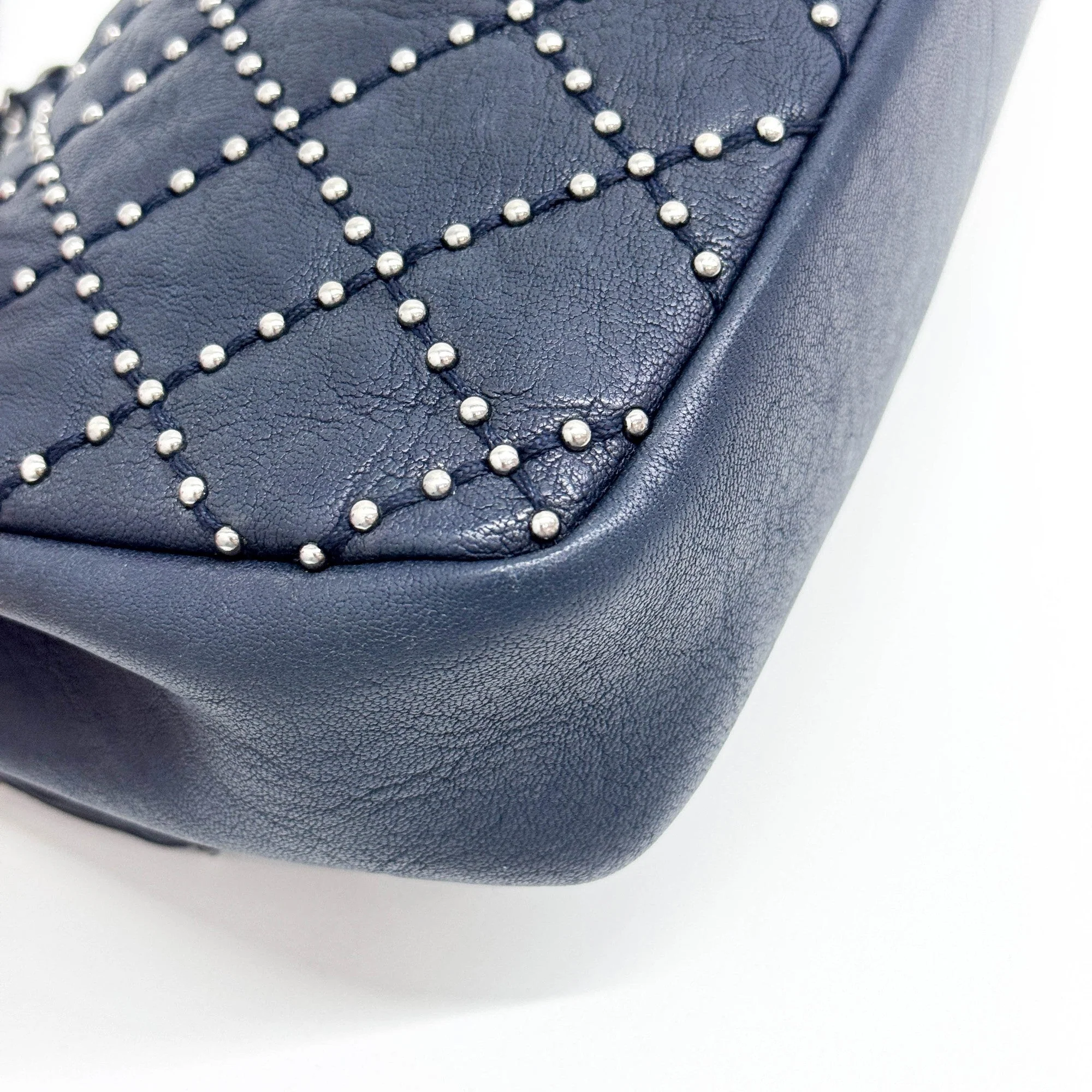 Classic Flap 2014 Matelasse Silver Studs Navy Blue Leather Shoulder Bag - Image 11