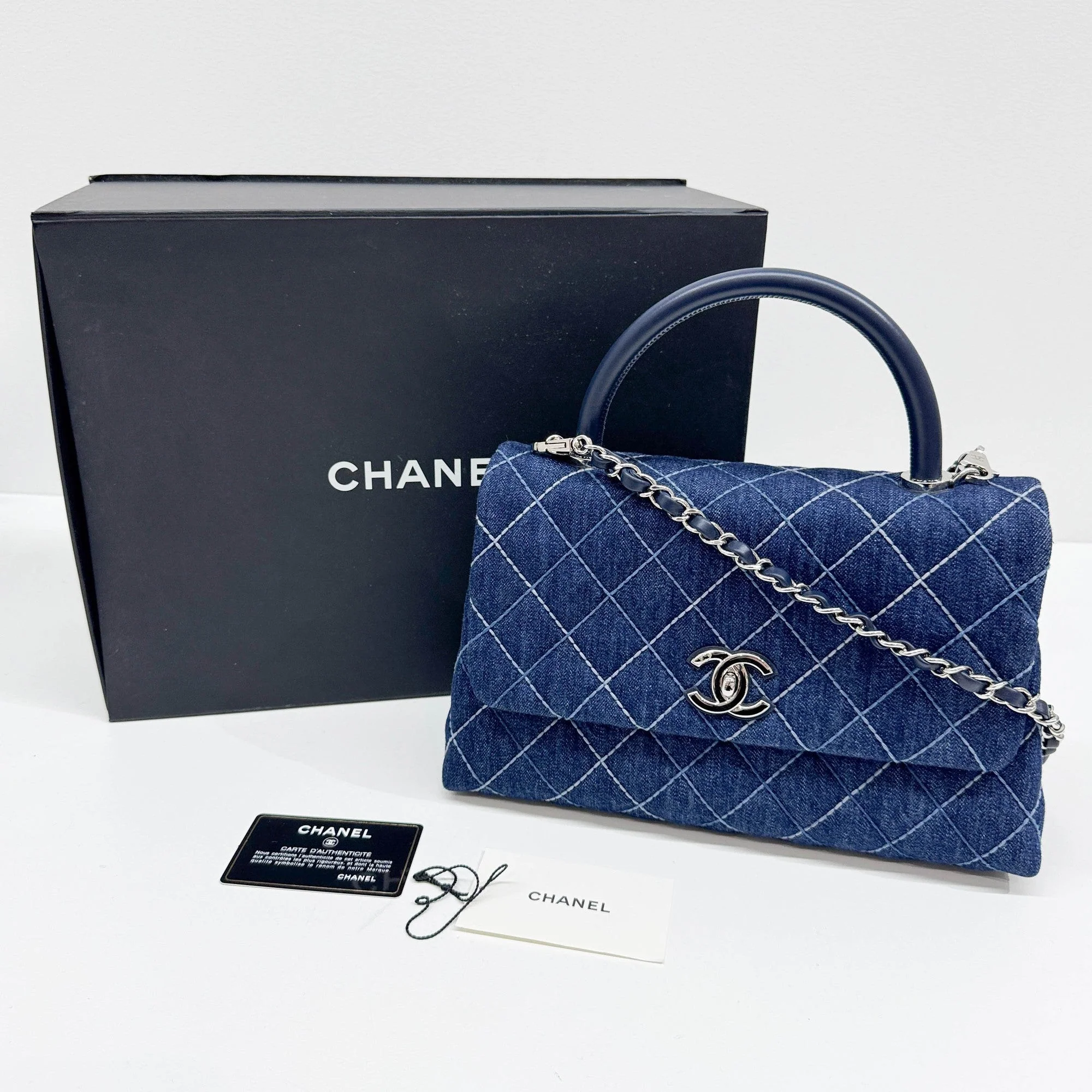 Coco Handle 2019 Matelasse Blue Denim Two Way Bag - Image 4