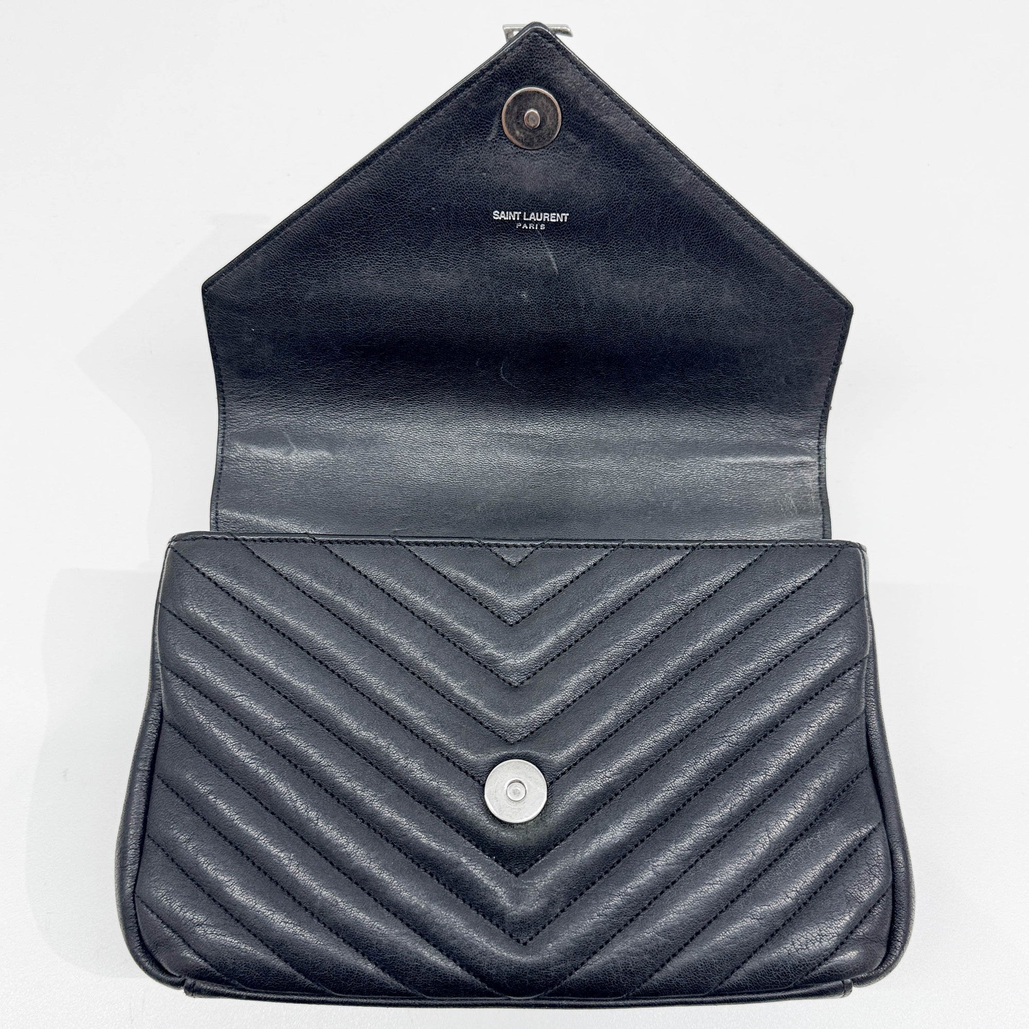 College Black Leather with Silver Chain Shoulder Bag - Image 17