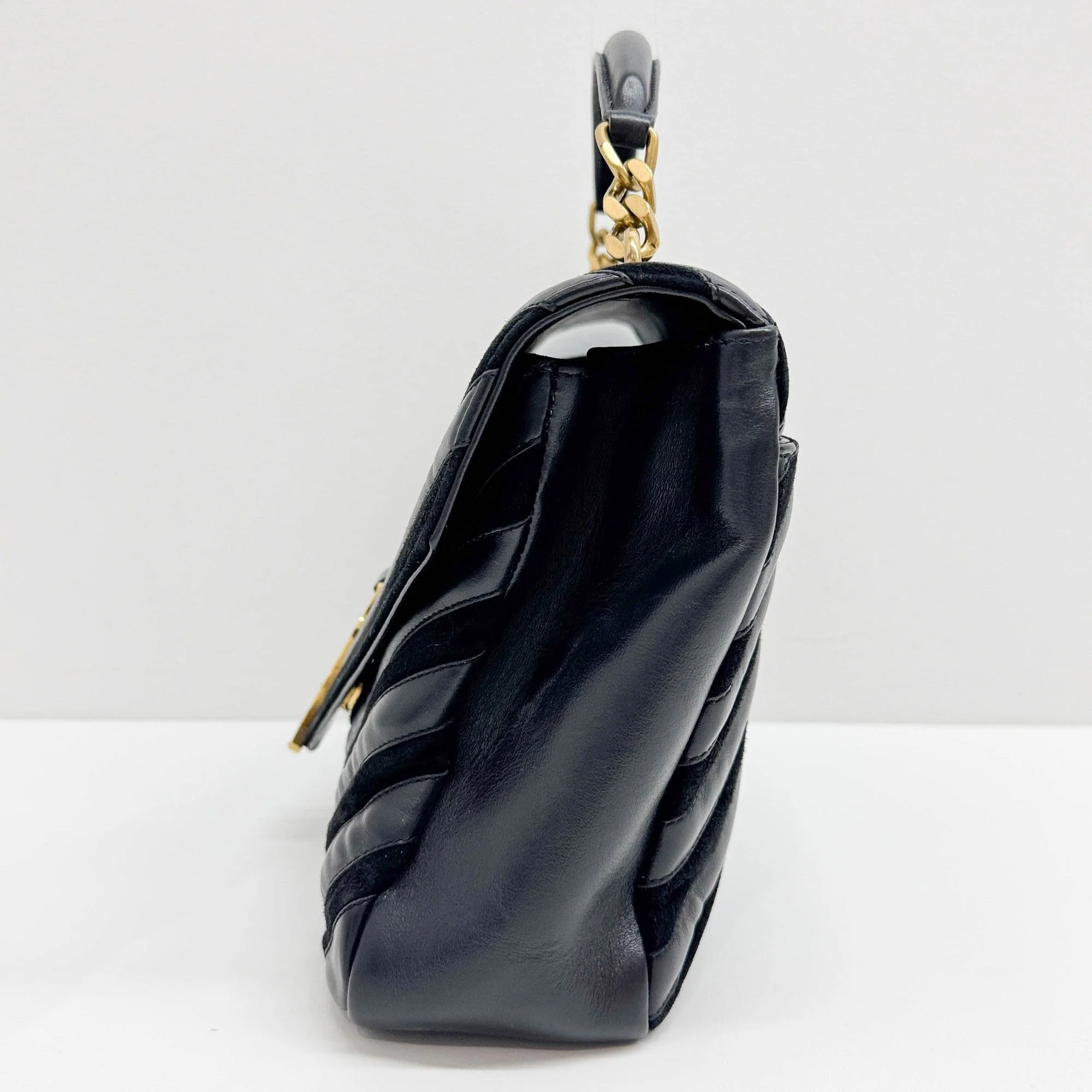 College Chevron Black Suede & Leather Two Way Bag - Image 6