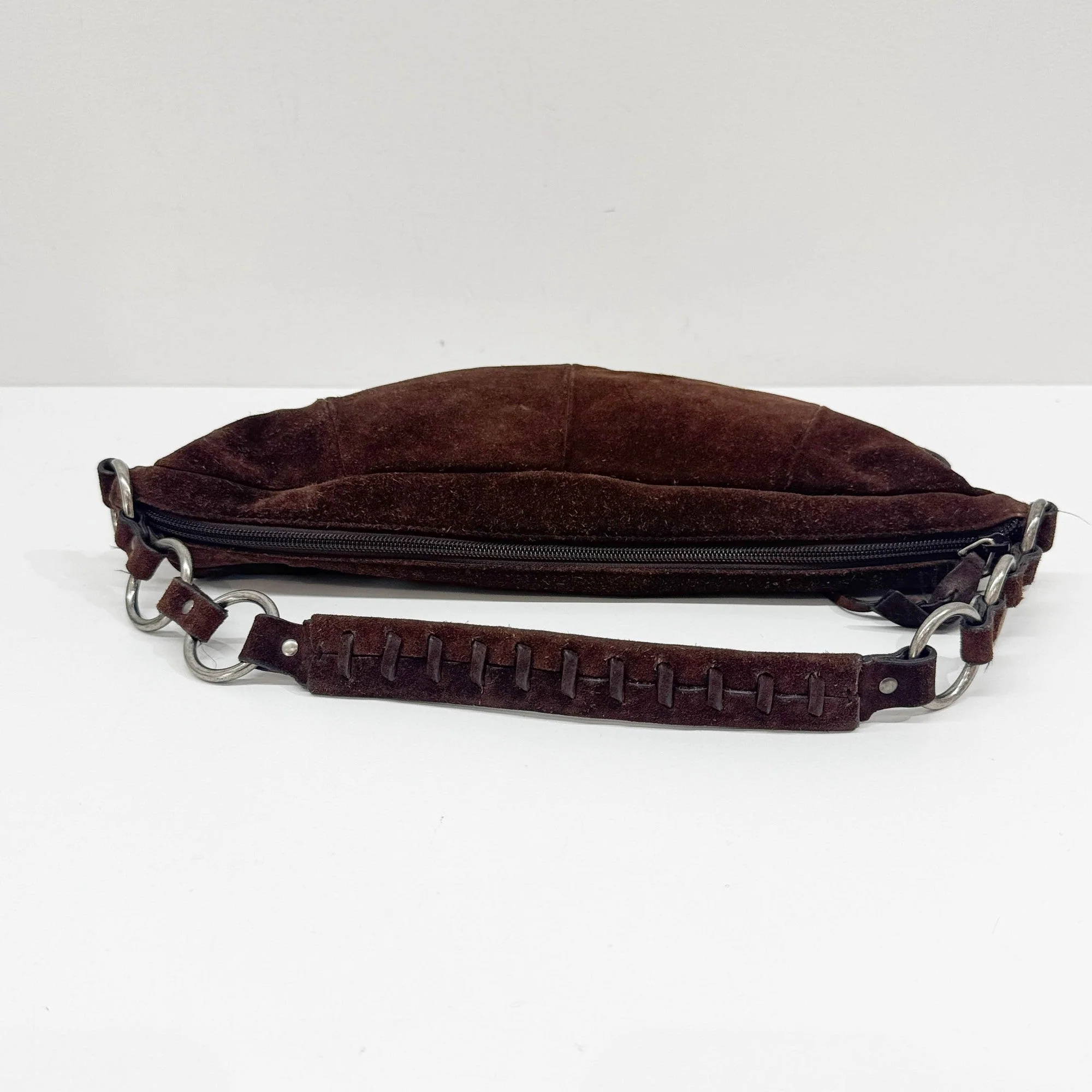 Crescent Brown Suede Shoulder Bag - Image 7