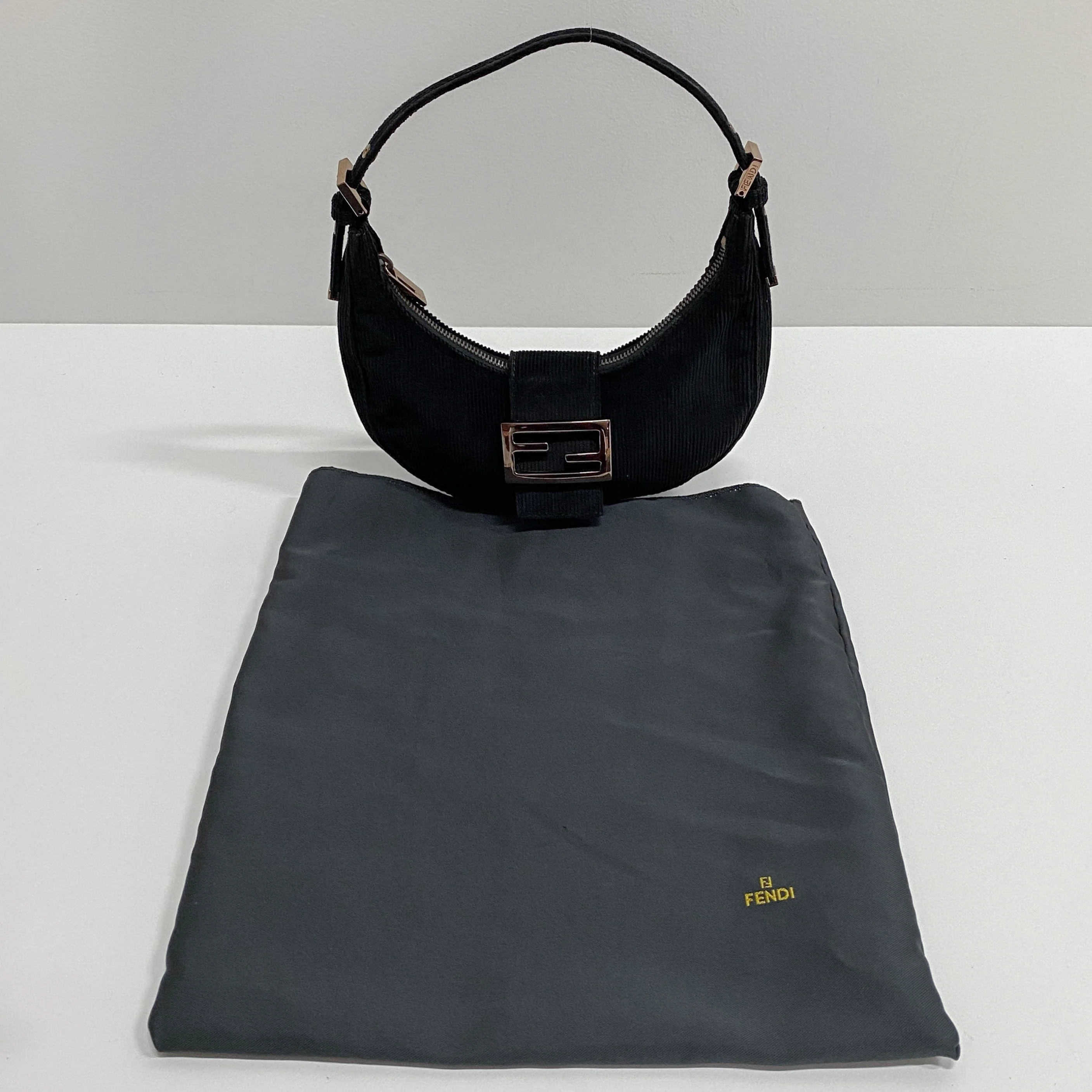 Croissant Black Corduroy Shoulder Bag - Image 4