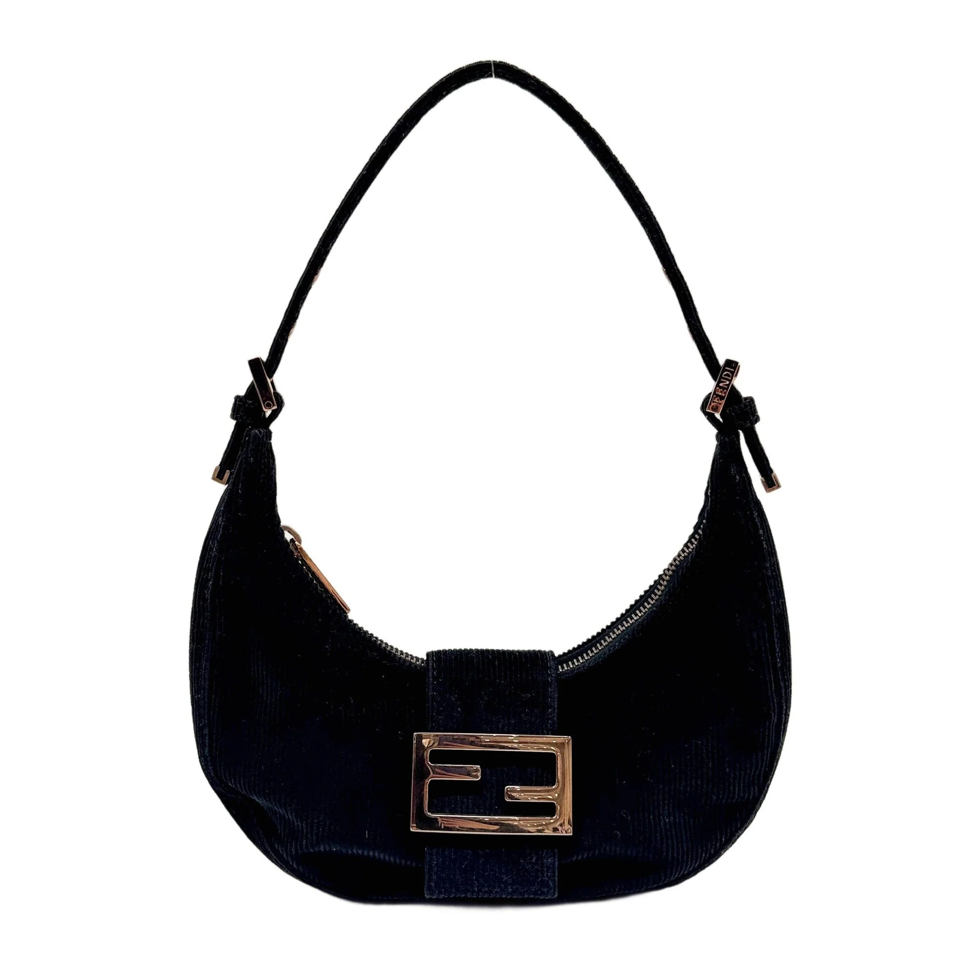 Croissant Black Corduroy Shoulder Bag
