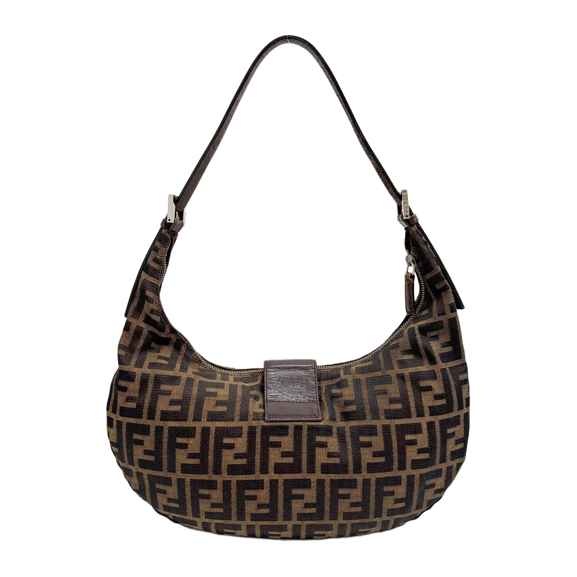 Croissant Brown Zucca Print Canvas Shoulder Bag - Image 2