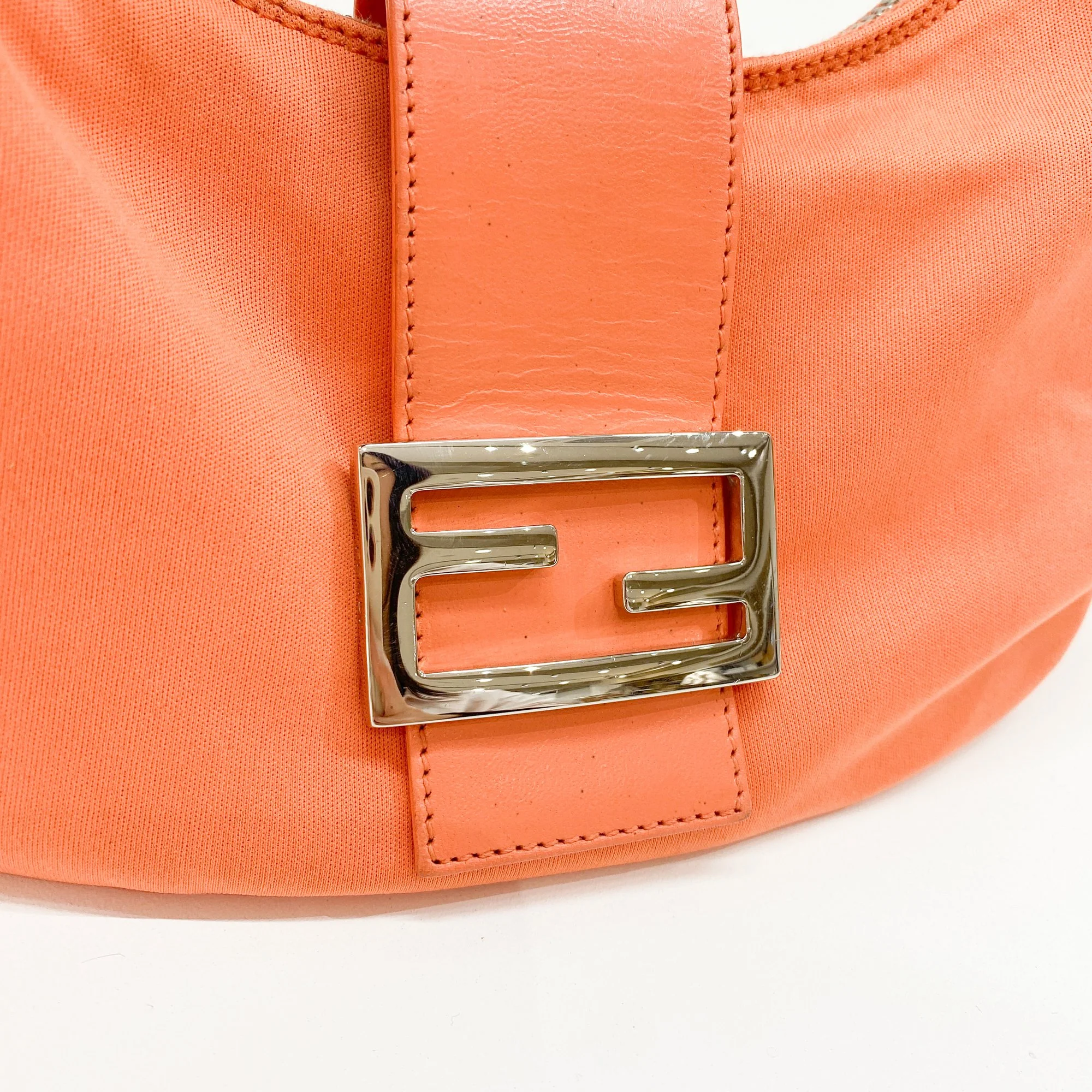 Croissant Orange Cotton Leather Shoulder Bag - Image 13