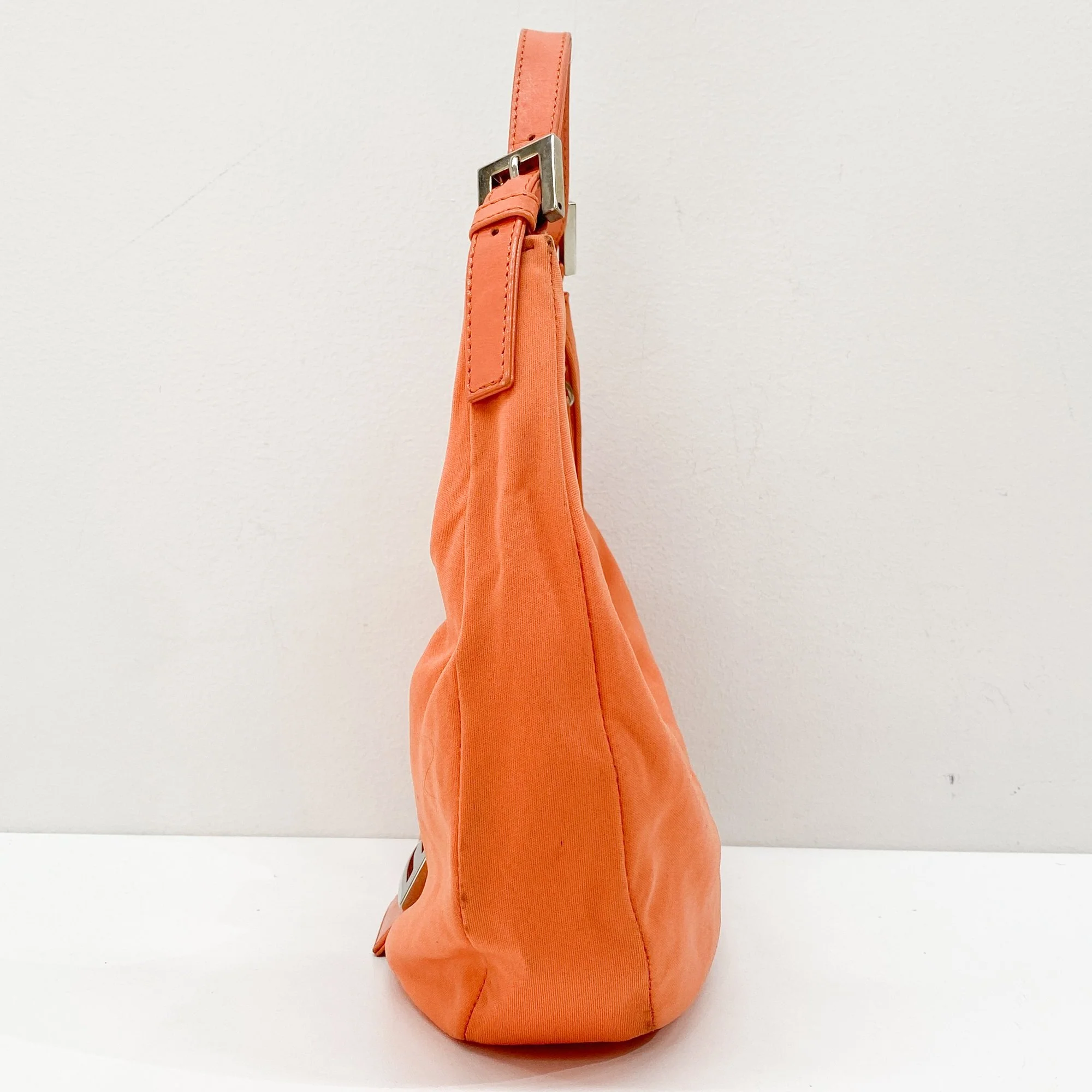 Croissant Orange Cotton Leather Shoulder Bag - Image 5