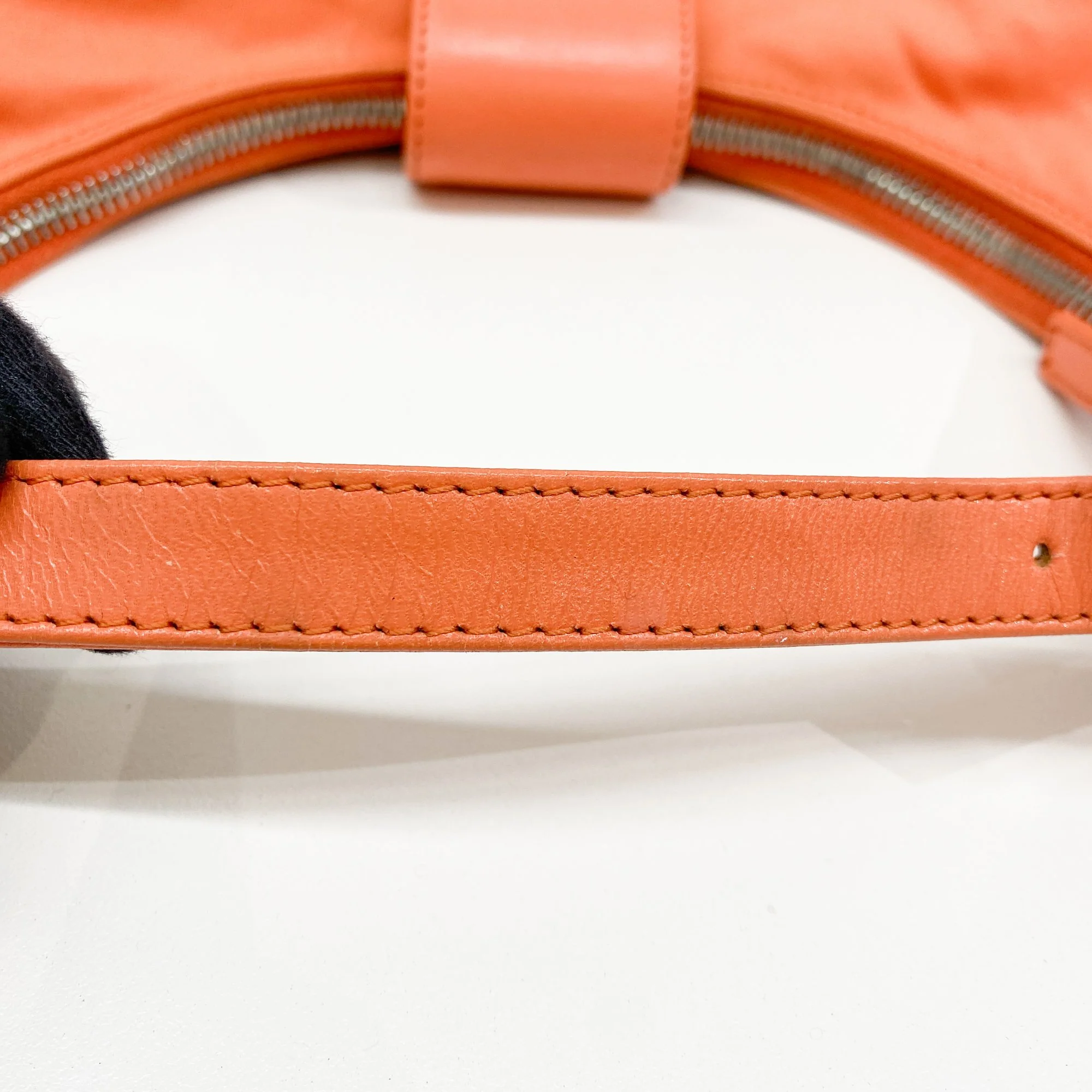 Croissant Orange Cotton Leather Shoulder Bag - Image 8