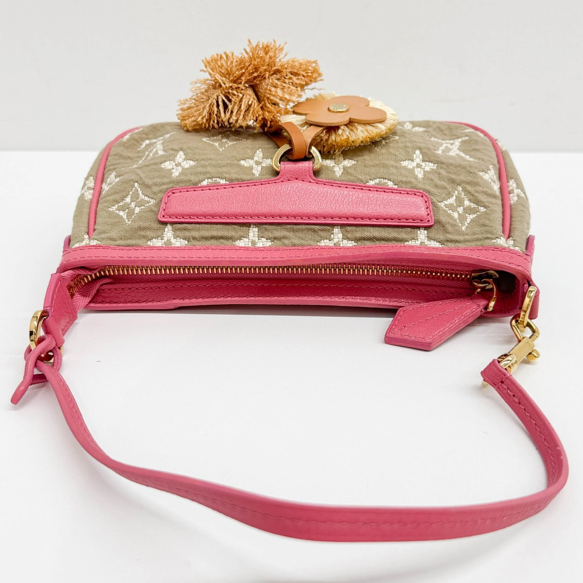 "Cruise" Sabbia Pochette Accessoire Pink Trim Brown Monogram Canvas Shoulder Bag - Image 7