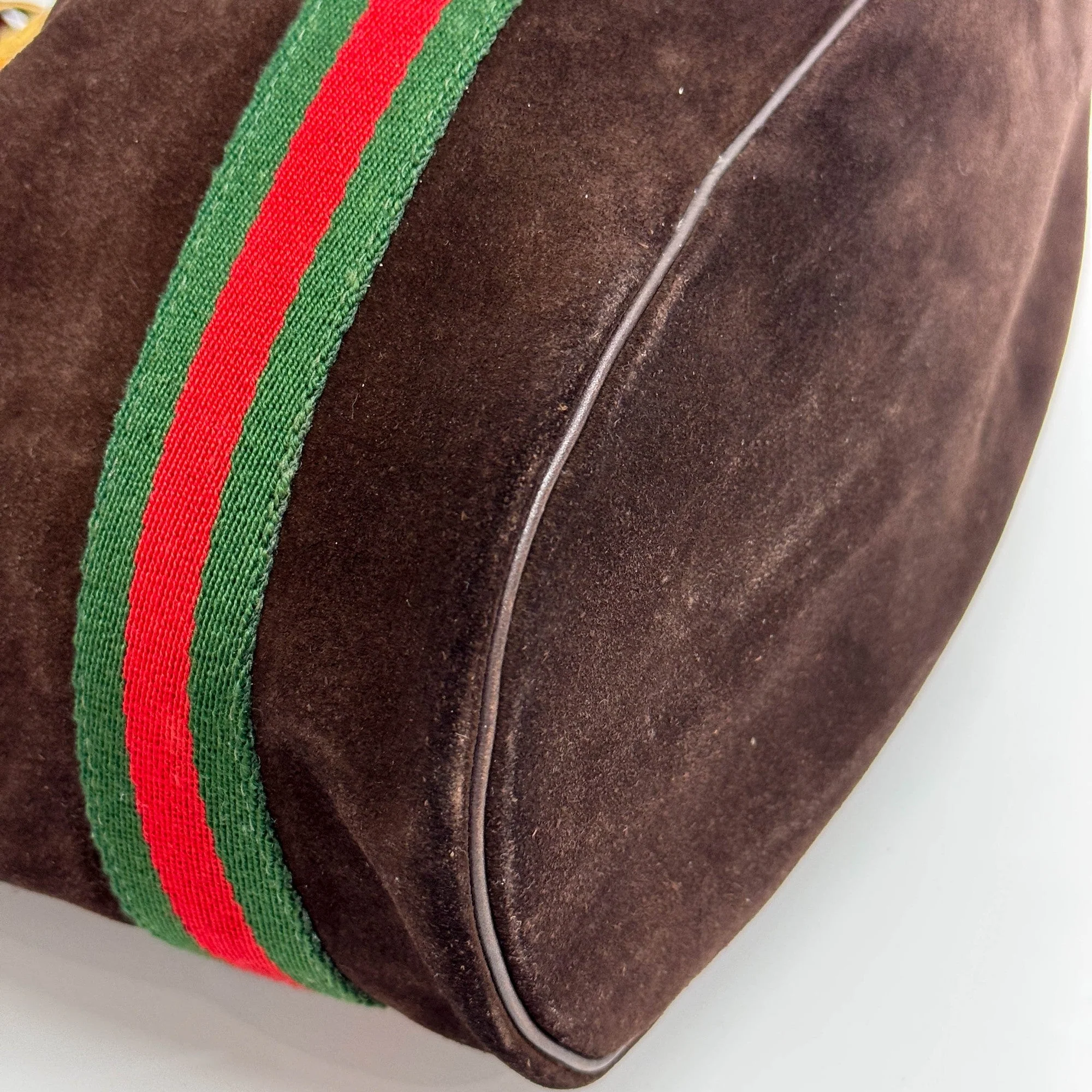 Curtain Ophidia Brown Suede Shoulder Bag - Image 8