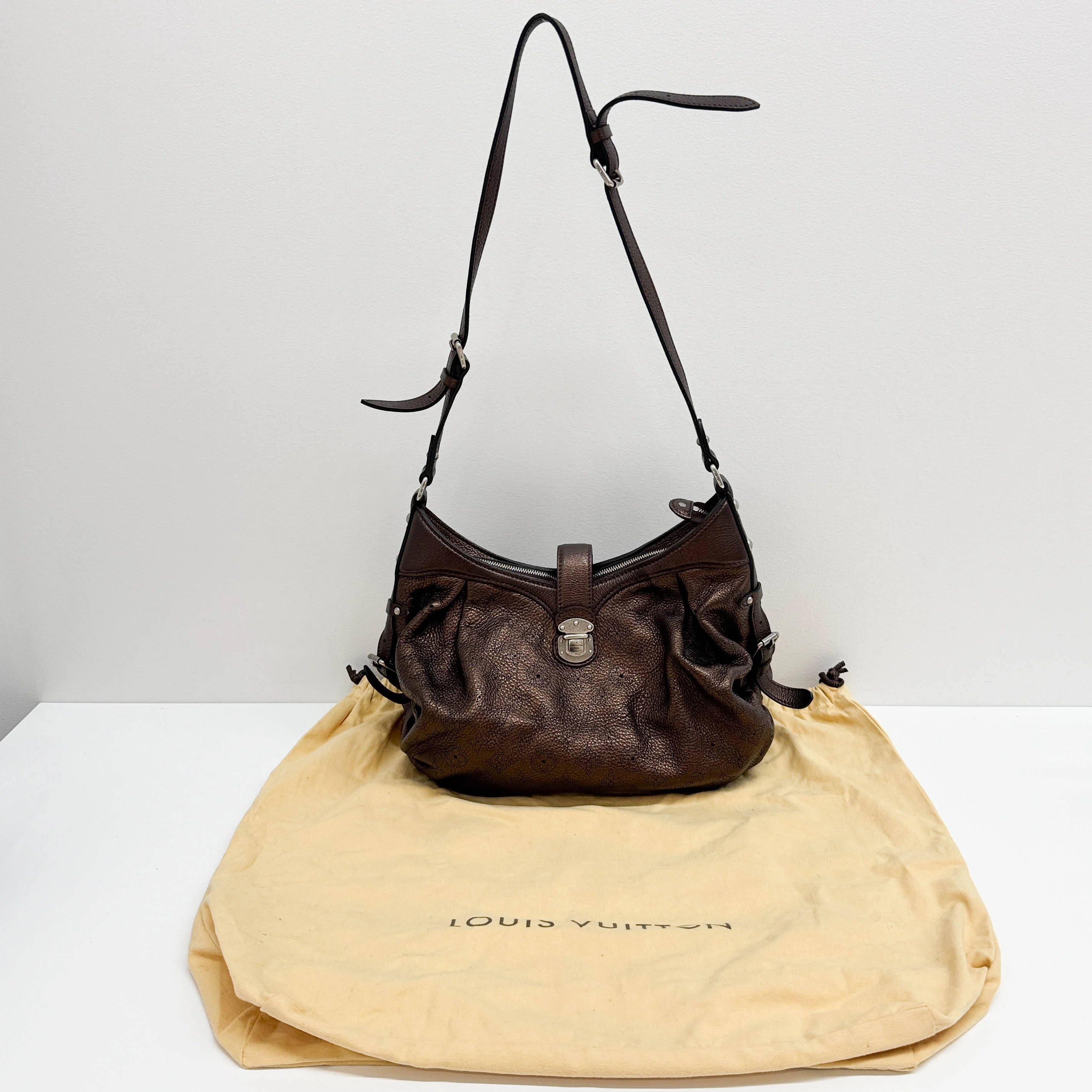 Dark Metallic Brown Mahina Crossbody Hobo Bag - Image 3