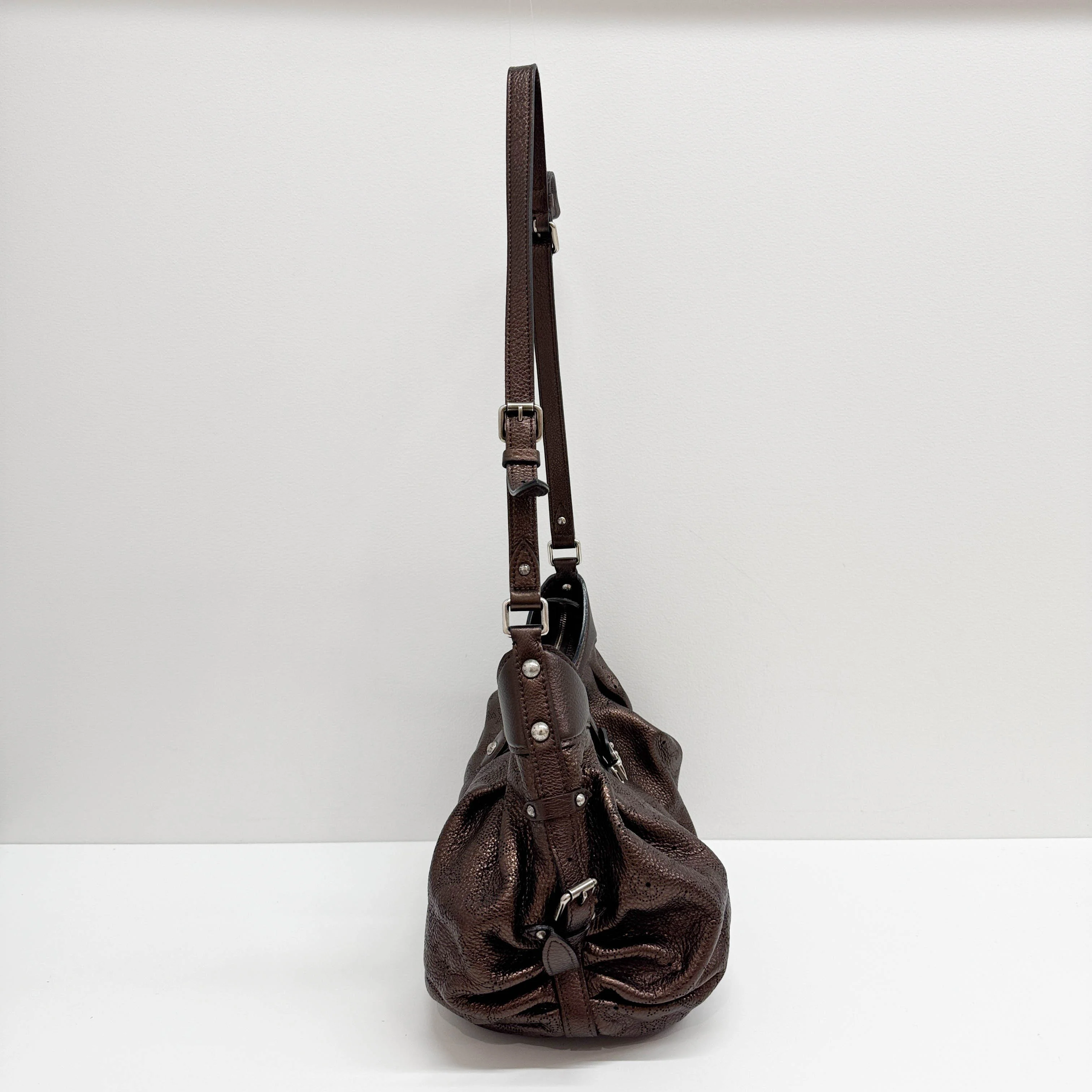 Dark Metallic Brown Mahina Crossbody Hobo Bag - Image 4
