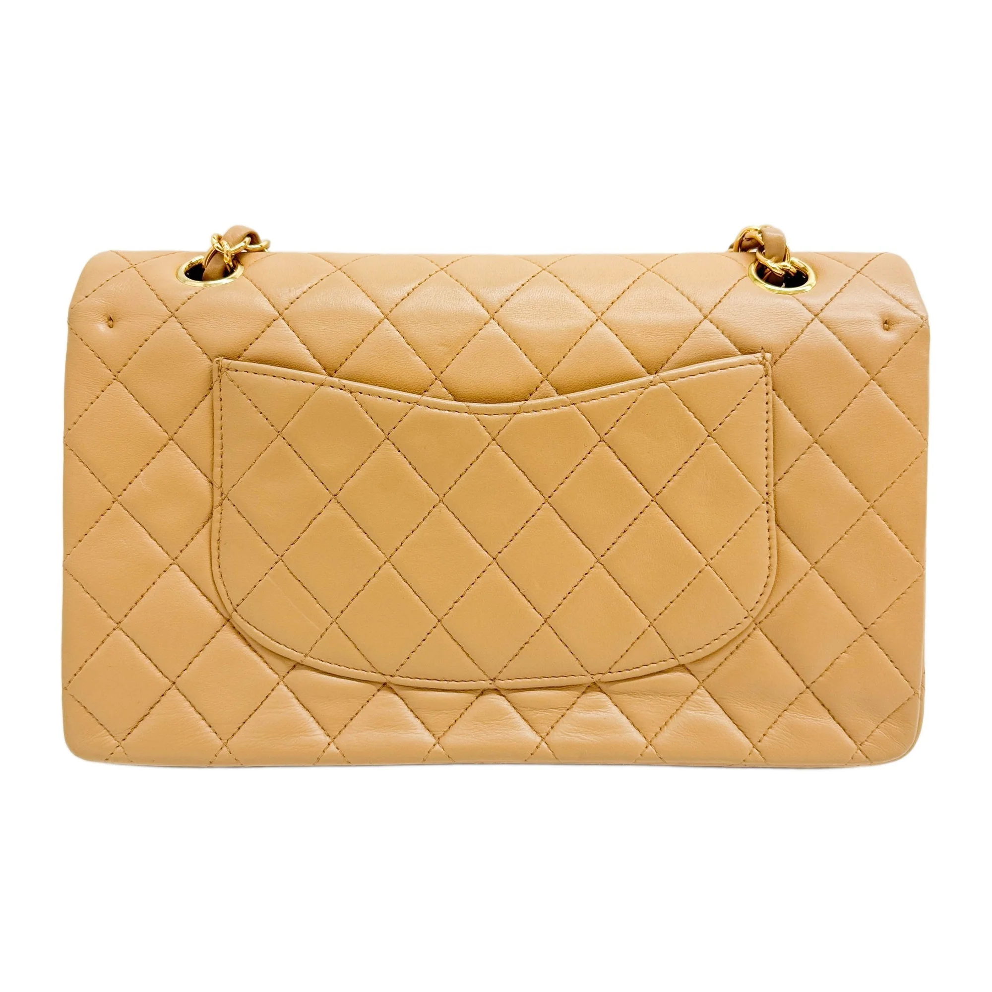 Double Flap Beige Lambskin Matelasse Chain Shoulder Bag - Image 2