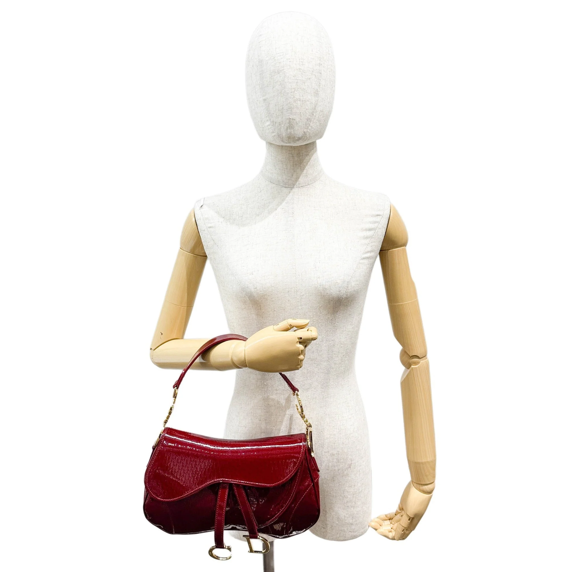 Double Saddle Red Trotter Patent Leather Shoulder Bag - Image 3