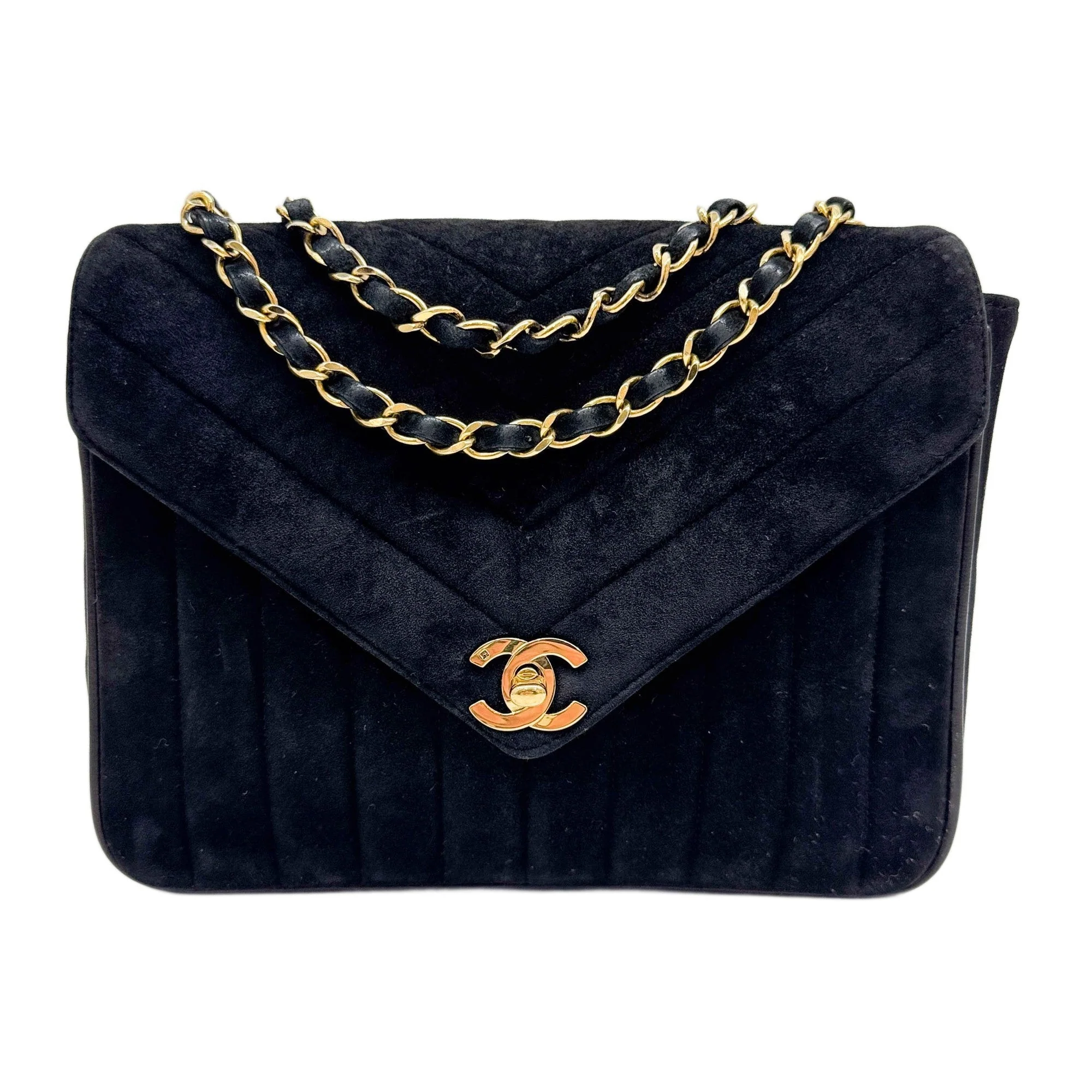 Envelope Flap 1991-1994 Chevron Black Suede Shoulder Bag
