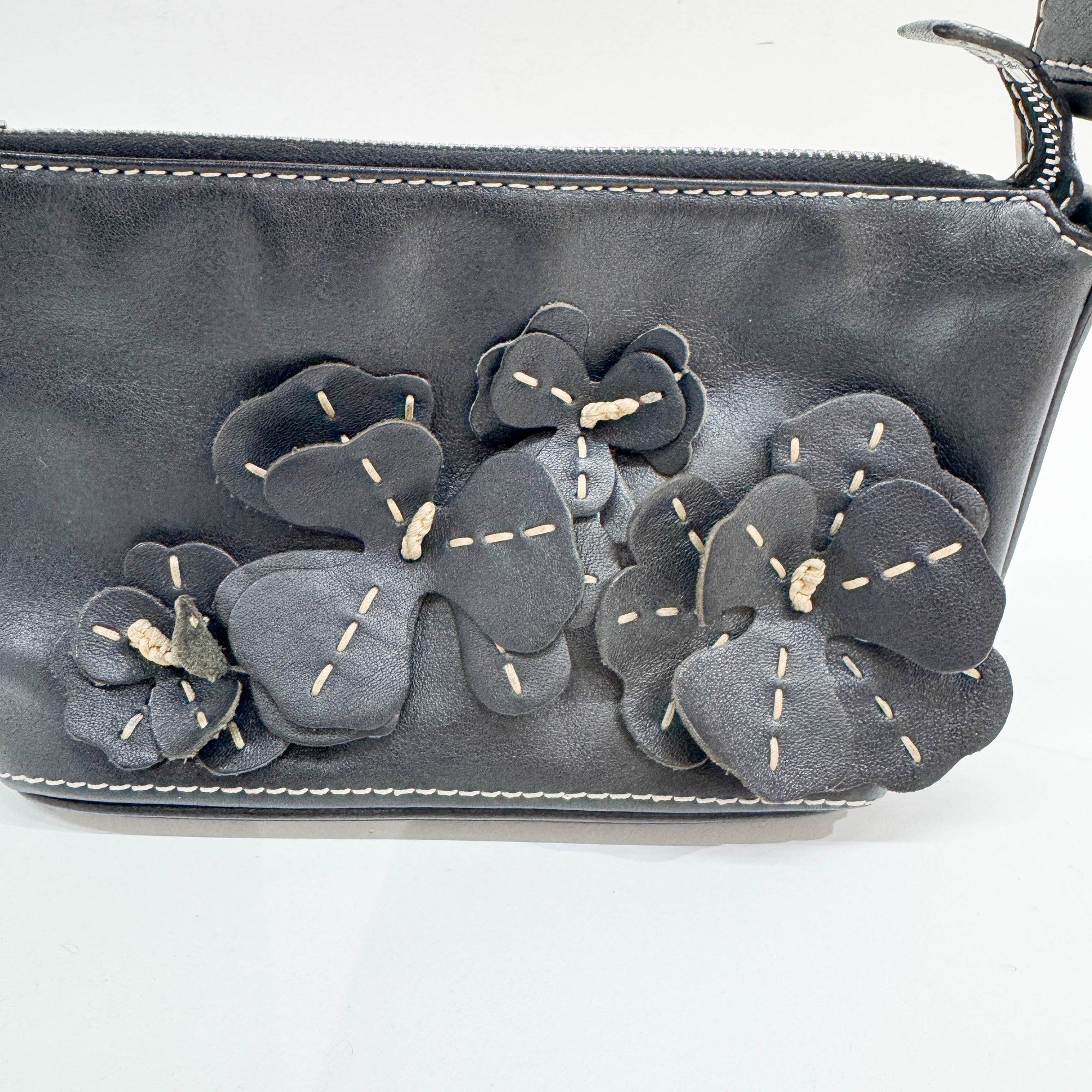 Floral Black Leather Shoulder Bag - Image 13