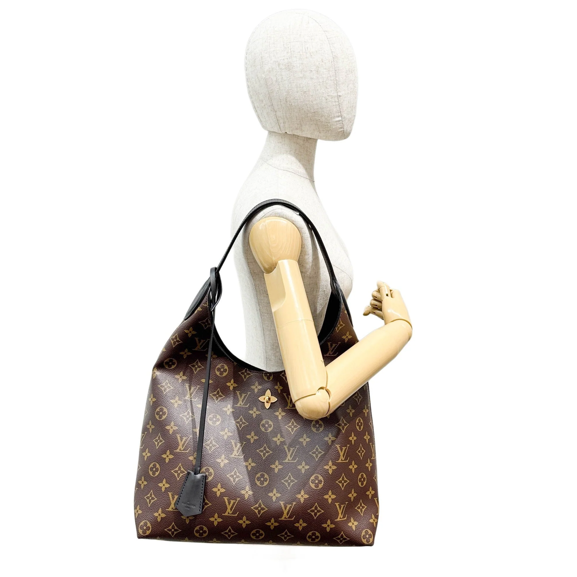 Flower Hobo Brown Monogram Canvas Shoulder Bag - Image 3